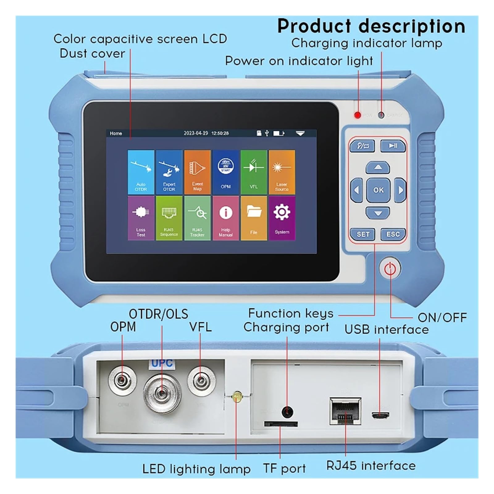 Compteur de puissance de Fiber AUA-513/501/500/516/562U/A, réflectomètre optique OTDR VFL OLS OPM LED, carte d'événements, testeur Ethernet(AUA 513U)