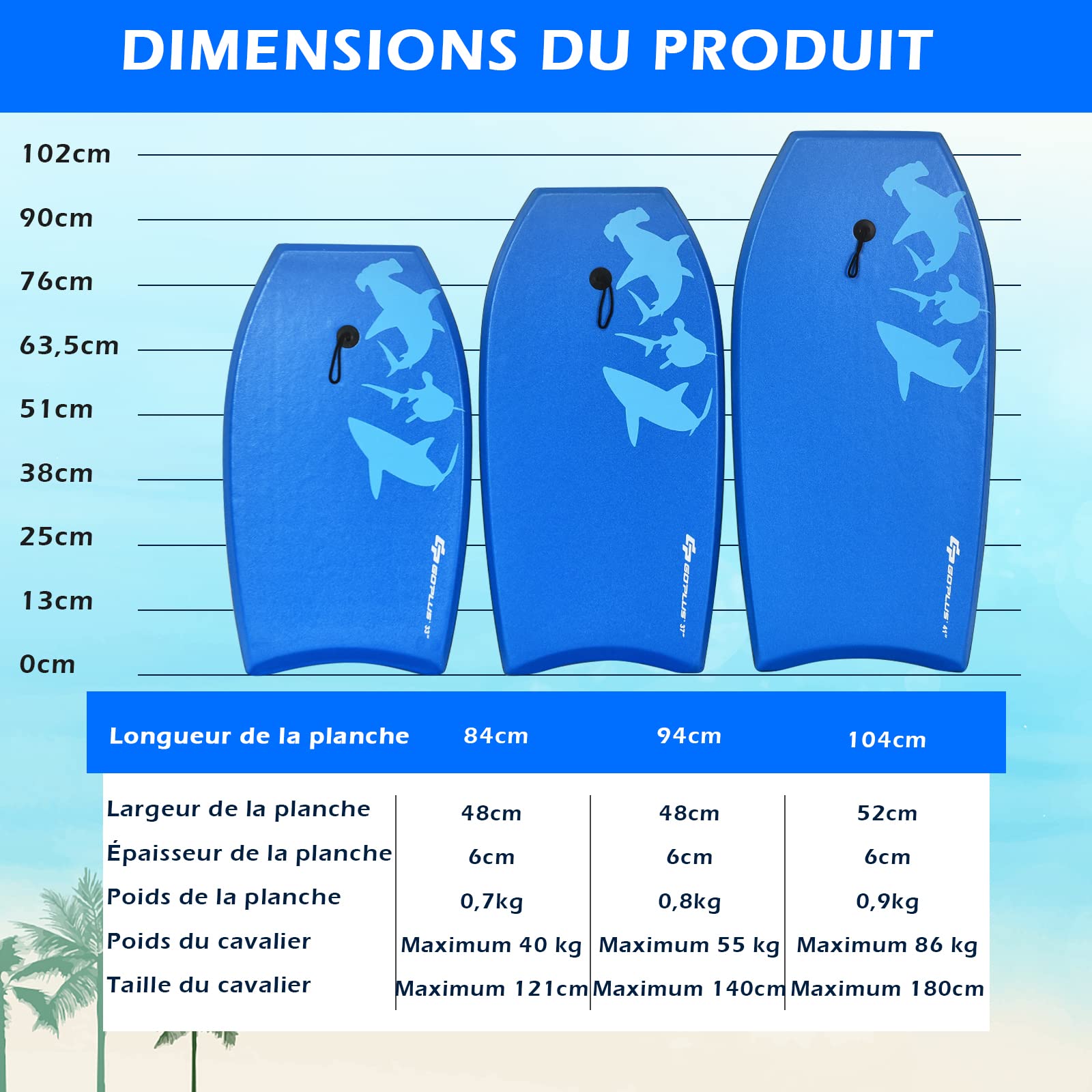 GYMAX 33''/37''/41'' Planche de Bodyboard, avec Sangle de Cheville Réglable, Fond Lisse, Queue en Forme de Croissant, Conception Upwarp, Planche de Surf pour Enfants et Adultes