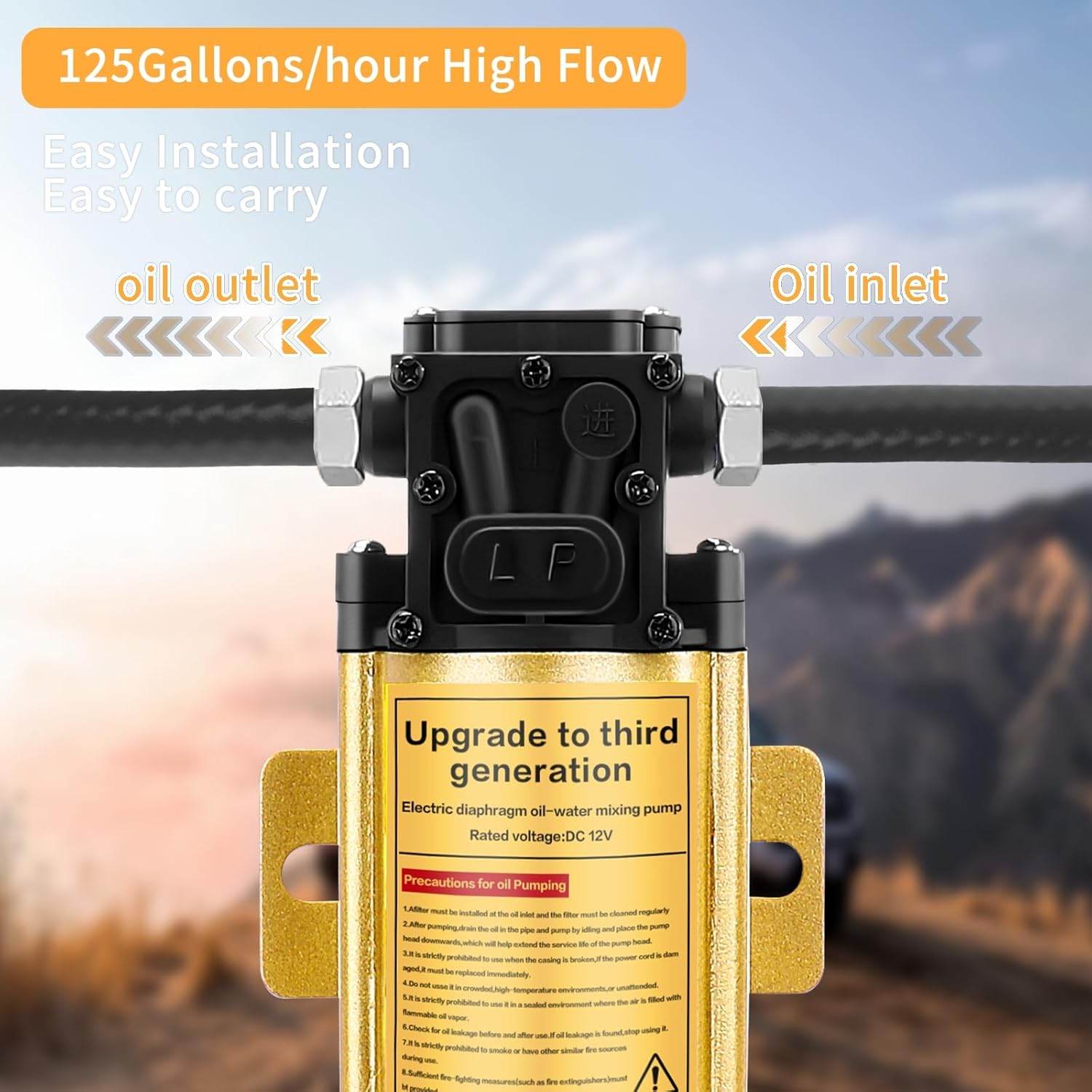 12 V Fuel Gasoline Transfer Pump Kit, Transfers Up to 125 Gallons of Gasoline Diesel Or Water per hour,Great for Vehicles, Boats, Equipment(No Working Temperature During Oil Pumping Process)