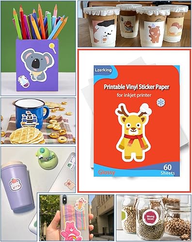 Vista 27 de Lzerking Papel adhesivo brillante de vinilo imprimible para impresora de inyección de tinta, 100 hojas, color blanco, impermeable, autoadhesivas