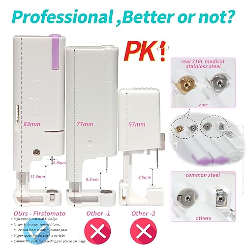 Miniatura 5 de Juego de 2 piercings desechables para la oreja, pistola de perforación de oreja, kit de perforación de cartílago con aretes hipoalergénicos (0.118