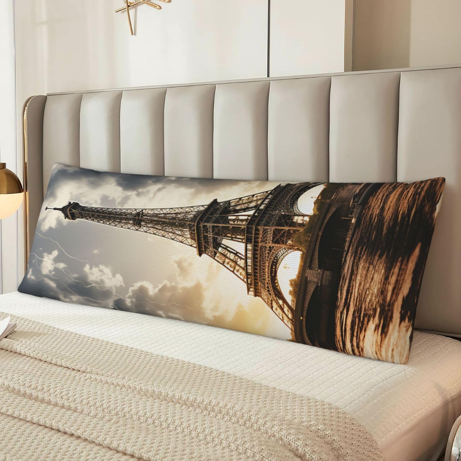 Eiffel Tower Body Pillow Case Cover, Microfiber Long Pillow Cases, Ultra Soft and Cozy Plush Body Pillowcase Decorative Long Bed Pillow Cover for Sleeping 20x54 Inches
