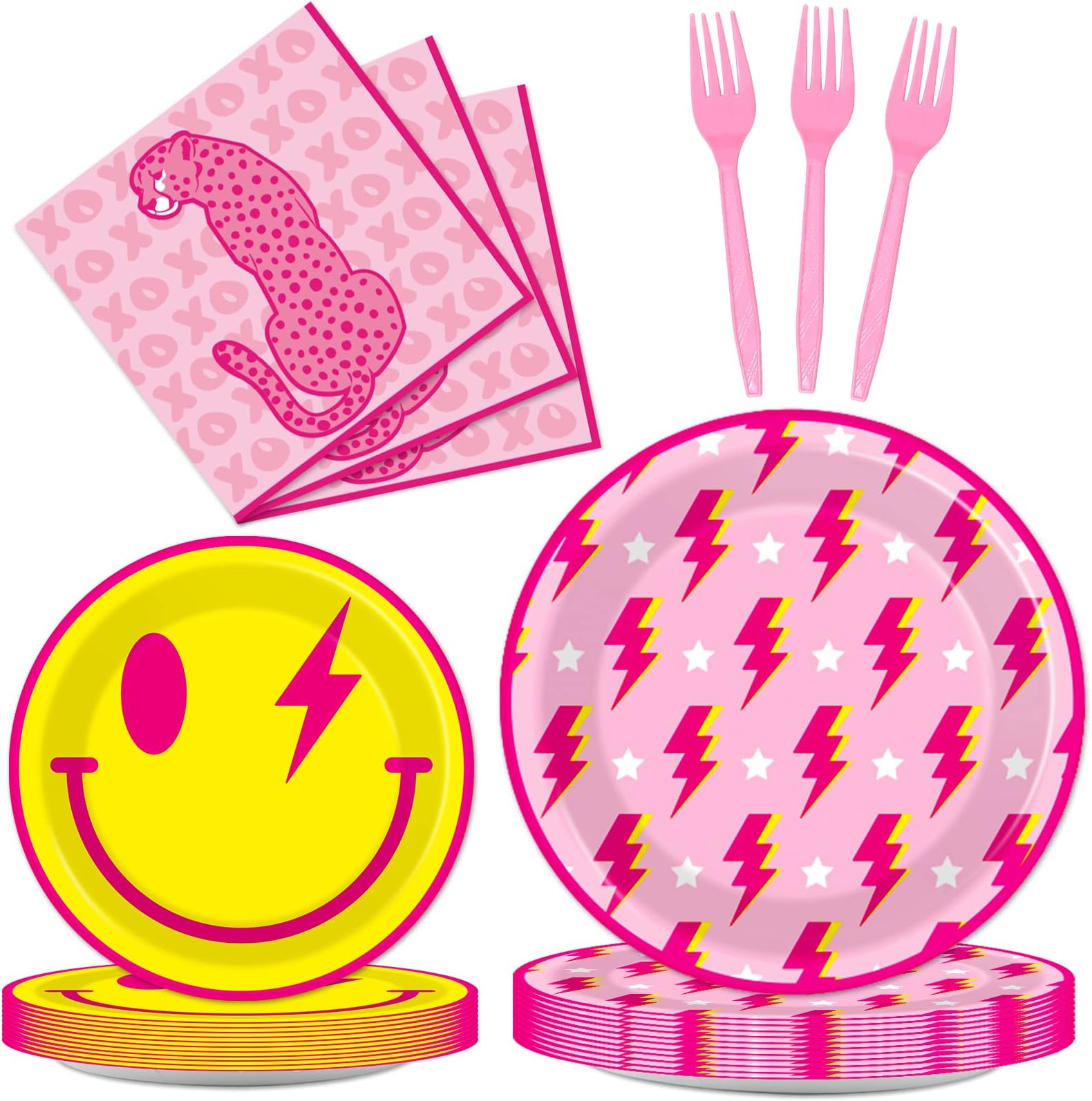 100 Pcs Preppy Party Plates Napkins Forks Supplies Set Disposable Tableware Paper Plates Dinnerware Y2K Girl Bachelorette Party Decoration Favors Serves 25