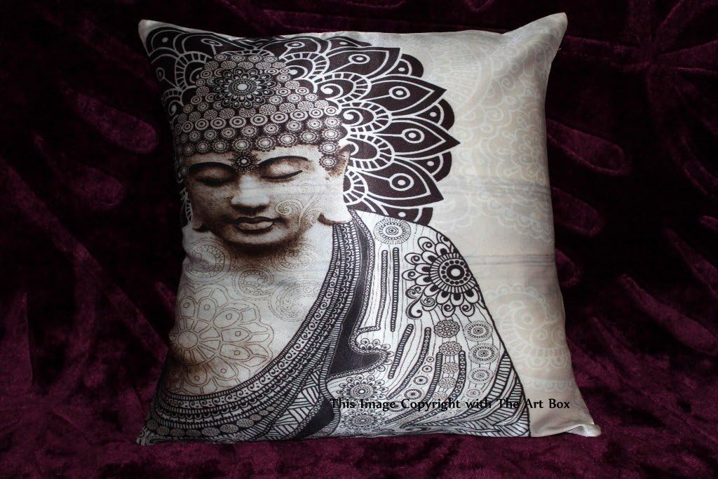 Worldwideretailers Cotton Set of Two 16 x 16 Cushion Cover Buddha Home Decor Indian Handmade Pillow Cases Set of 2 Cushion Covers by Art Box Store