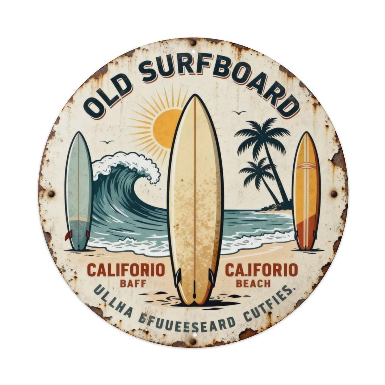 OLD SURFBOARD Metal Tin Sign Plaque