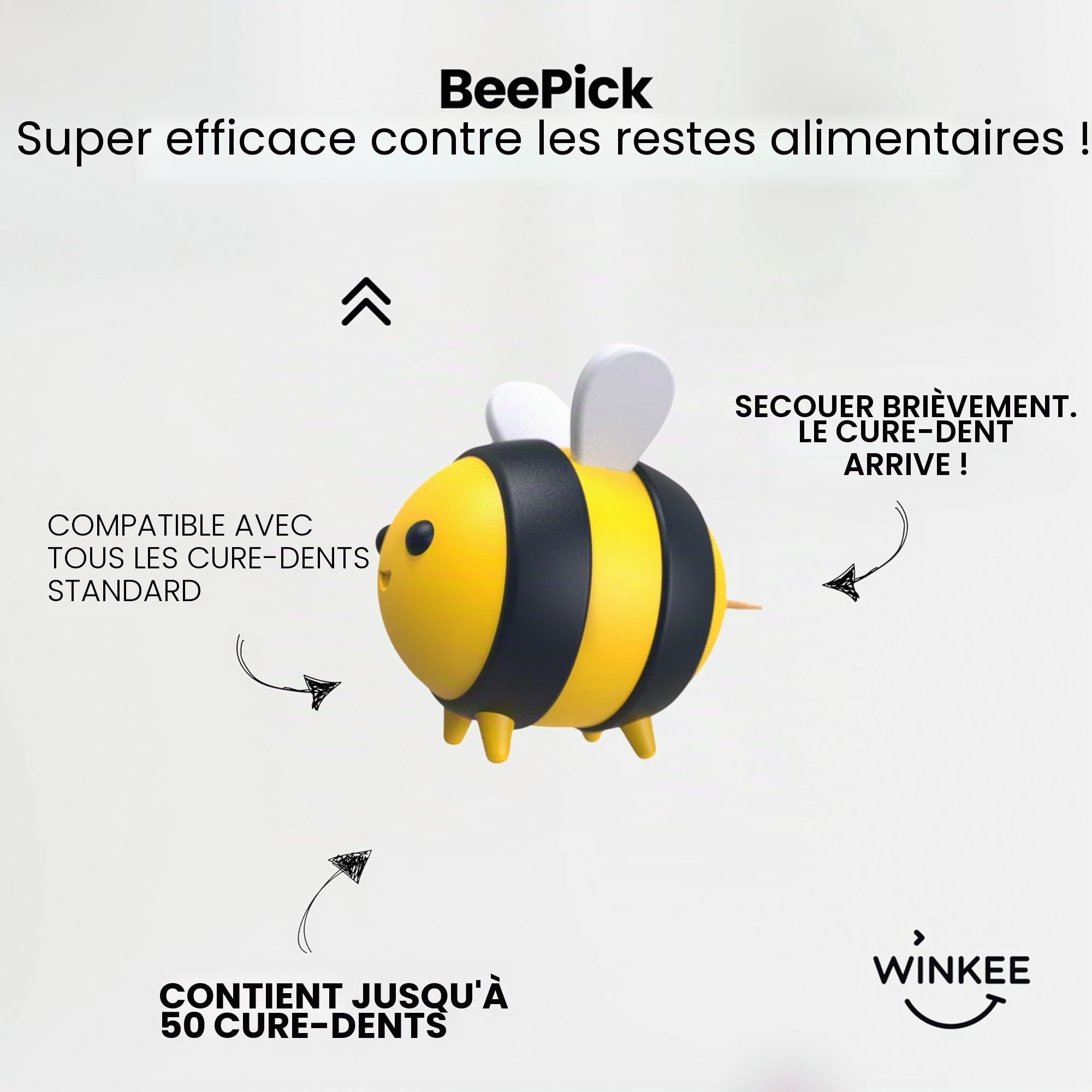 Winkee Distributeur de cure-dents en forme d'abeille, pour cure-dents standard 6 cm