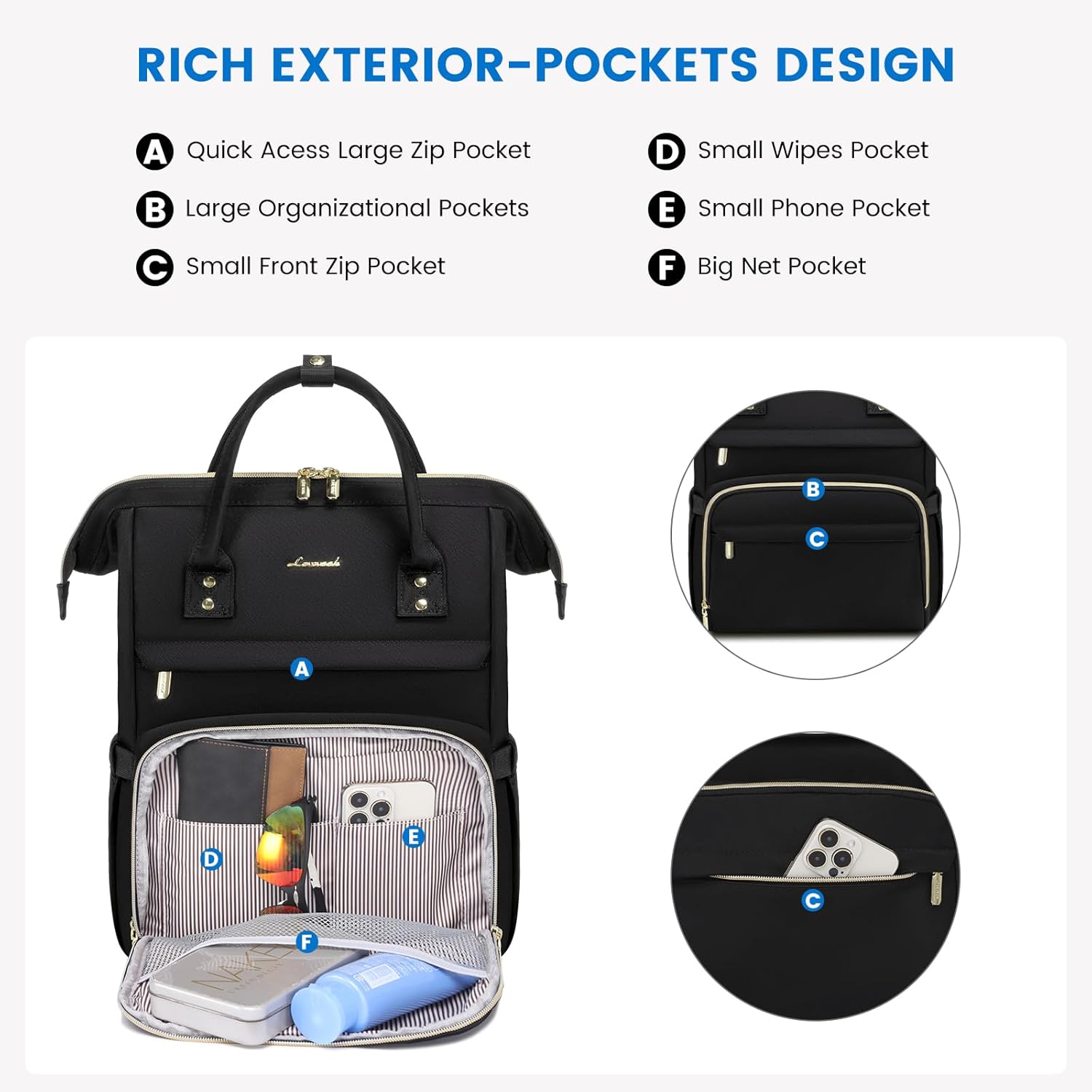 LOVEVOOK 15.6-Inch Women's Multi-Functional Waterproof Laptop Backpack for Teachers, Nurses, Travel, Commuting - Image 3