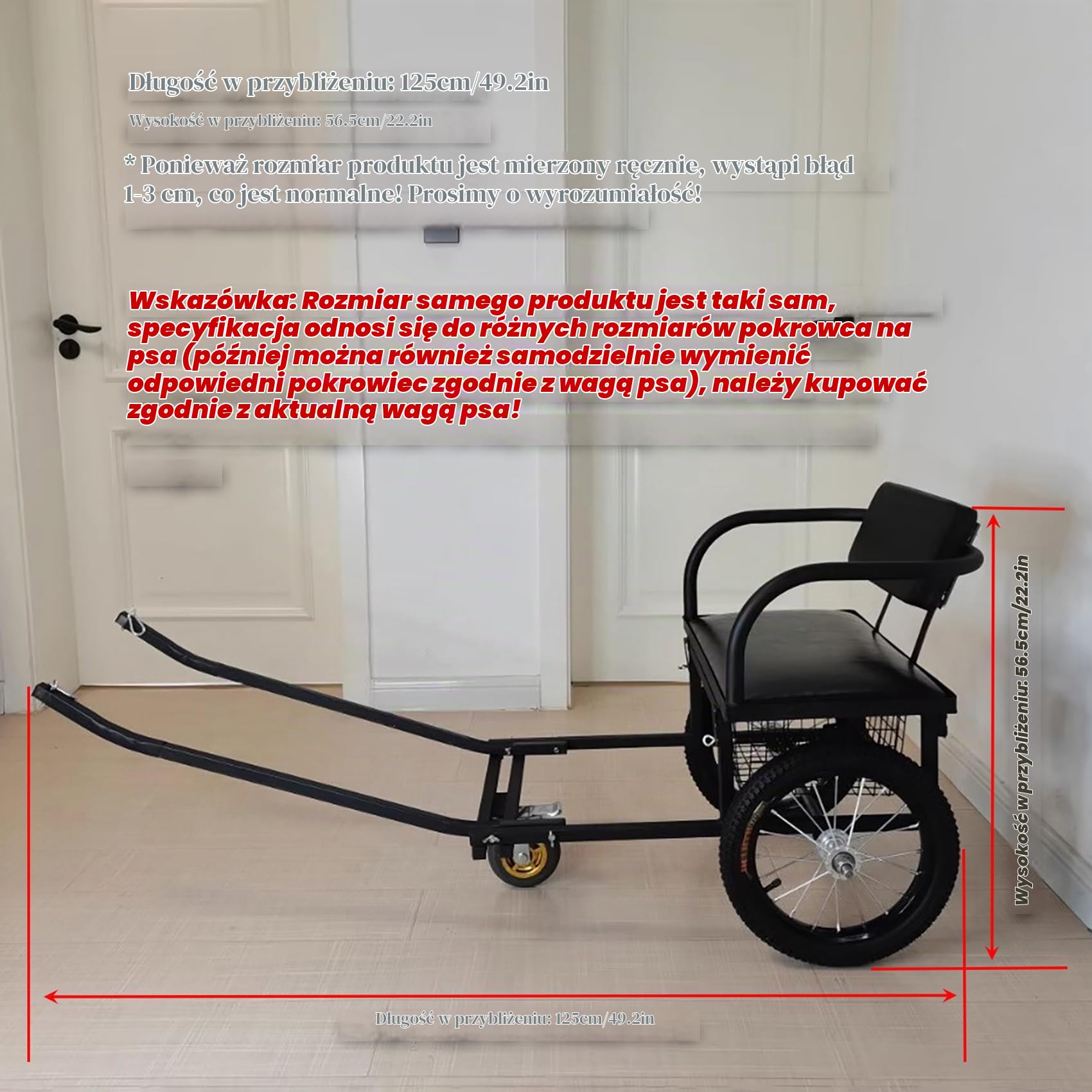 Wózek ciągnięcia psa all-terrain + hamulec pieszy, odczepianą przyczepą i siedziskiem dla psów 10-60kg (22-132lb), Z smyczą pociągową na camping, wędrówki i podróże(Size:Dog Weight 40-60kg/88-132lb)