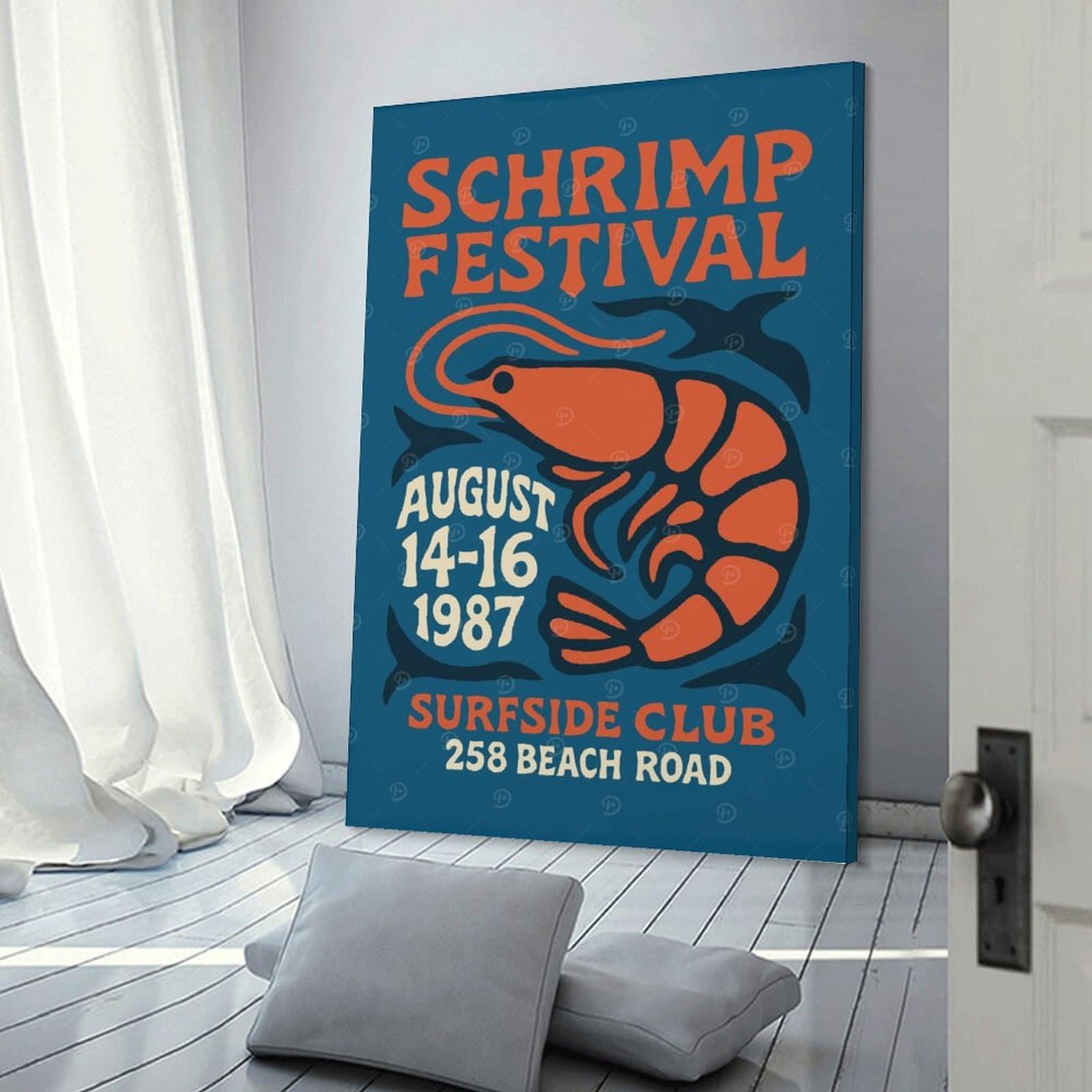 Junmoney Shrimp Festival 1987 Surfside Club Decorative Wall Artwork, 20x30inch(50x75cm), for Corridors, Hallways Or Apartment Entries, Home Artwork for First Impressions