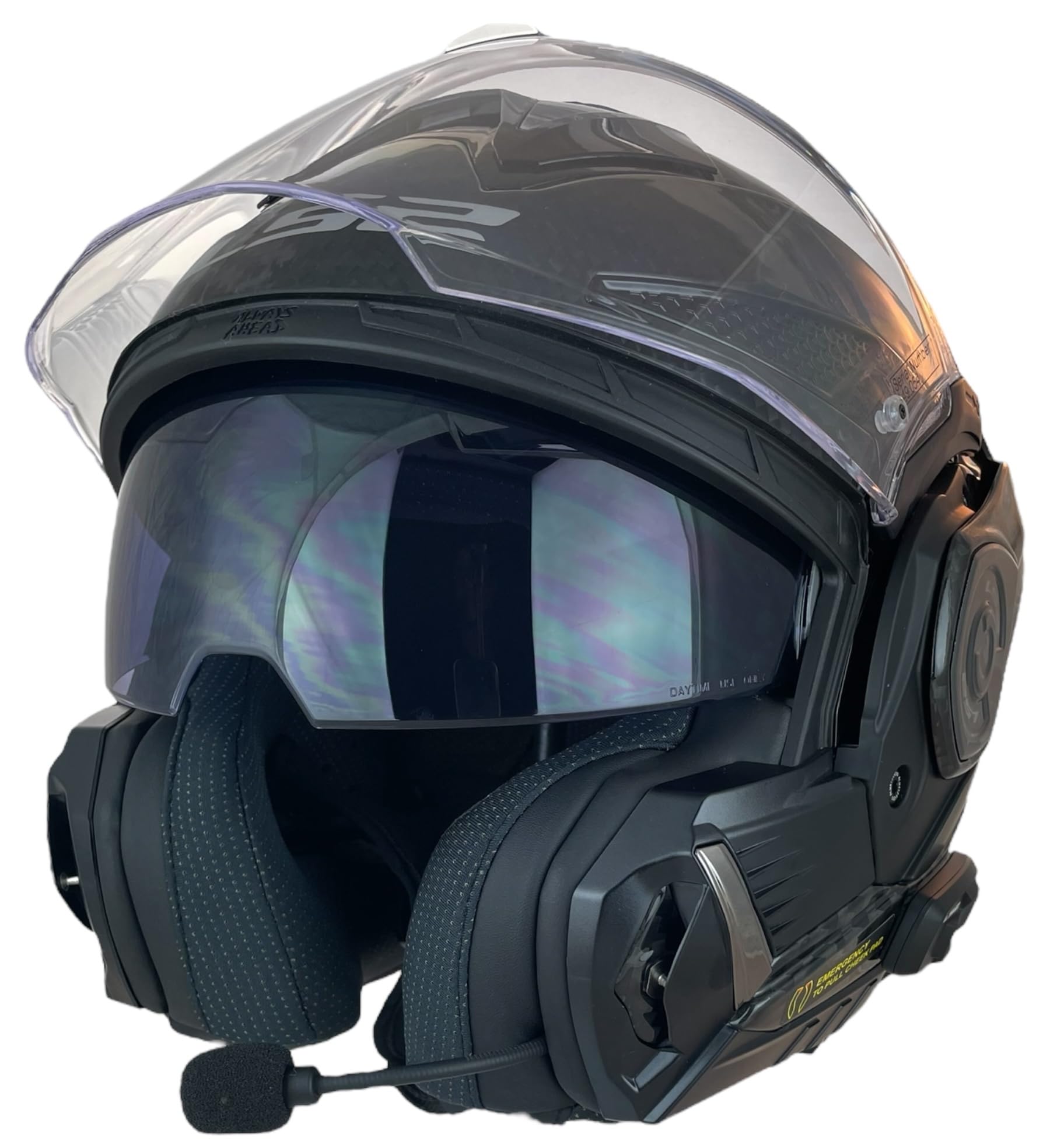LS2 FF901 ADVANT X Solid CARBON-06 con Intercomunicador LS2 4X Instalado Casco Modular de Motocicleta con Visera Solar, Fibra de Carbono, Sistema de comunicación Integrado (S 55/56)