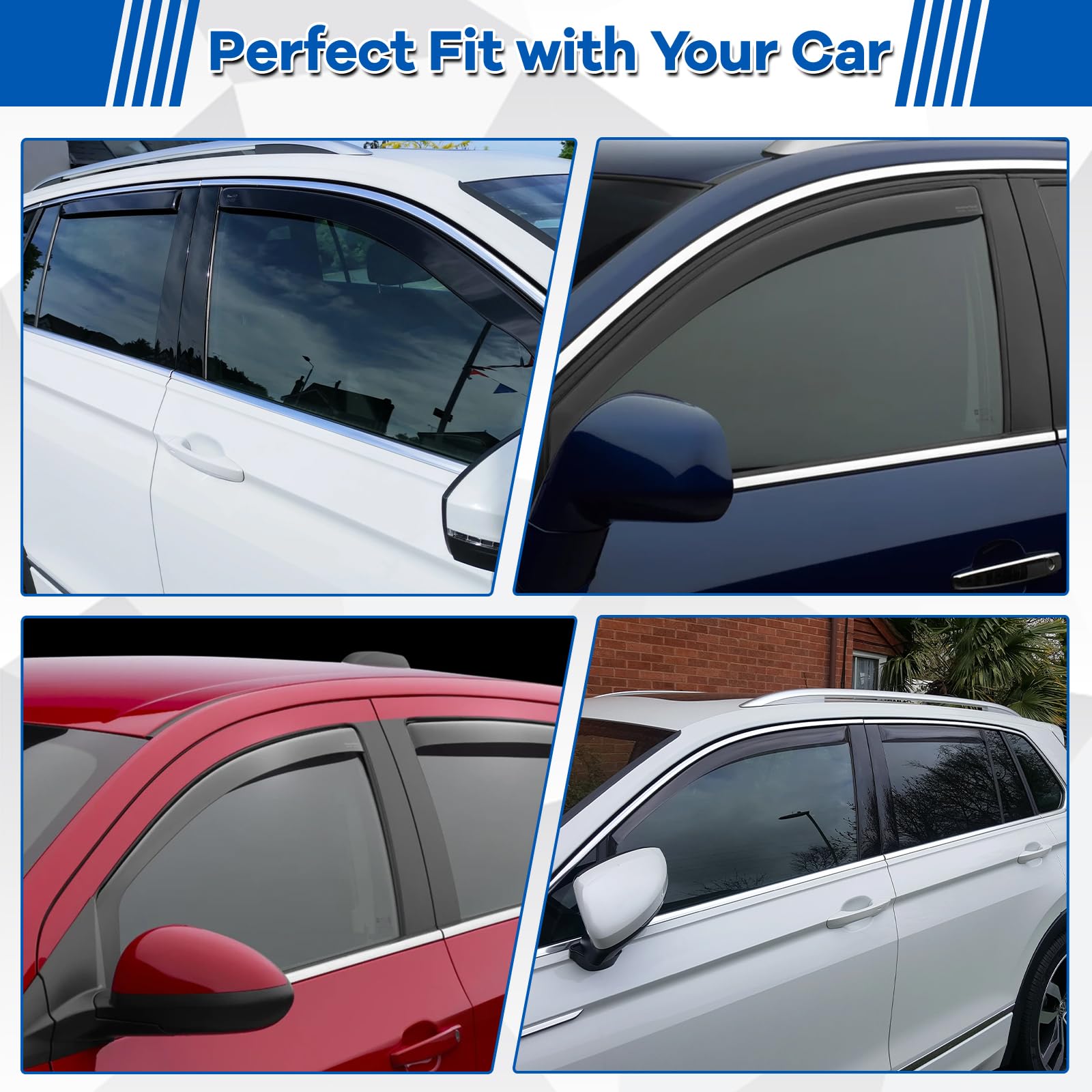 Déflecteur de Vent Déflecteur de Pluie Compatible avec VW Tiguan Mk2 2016-2024 Déflecteurs de Pluie Vitres Latérales avec Clip Fixe - 4 Pièces