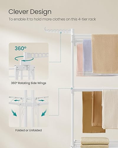 Miniatura 6 de SONGMICS Soporte de secado de ropa de 4 niveles, estante de secado de ropa plegable de 68.1 pulgadas de alto, acero inoxidable, estante de secado de