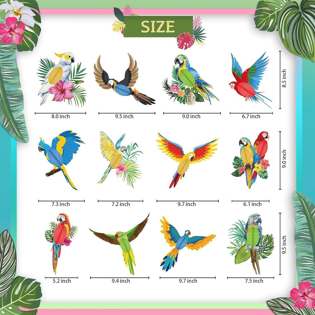 12 Pezzi Uccello Tropicale Piatto in Legno Pappagallo per Decorazioni Feste Hawaiane