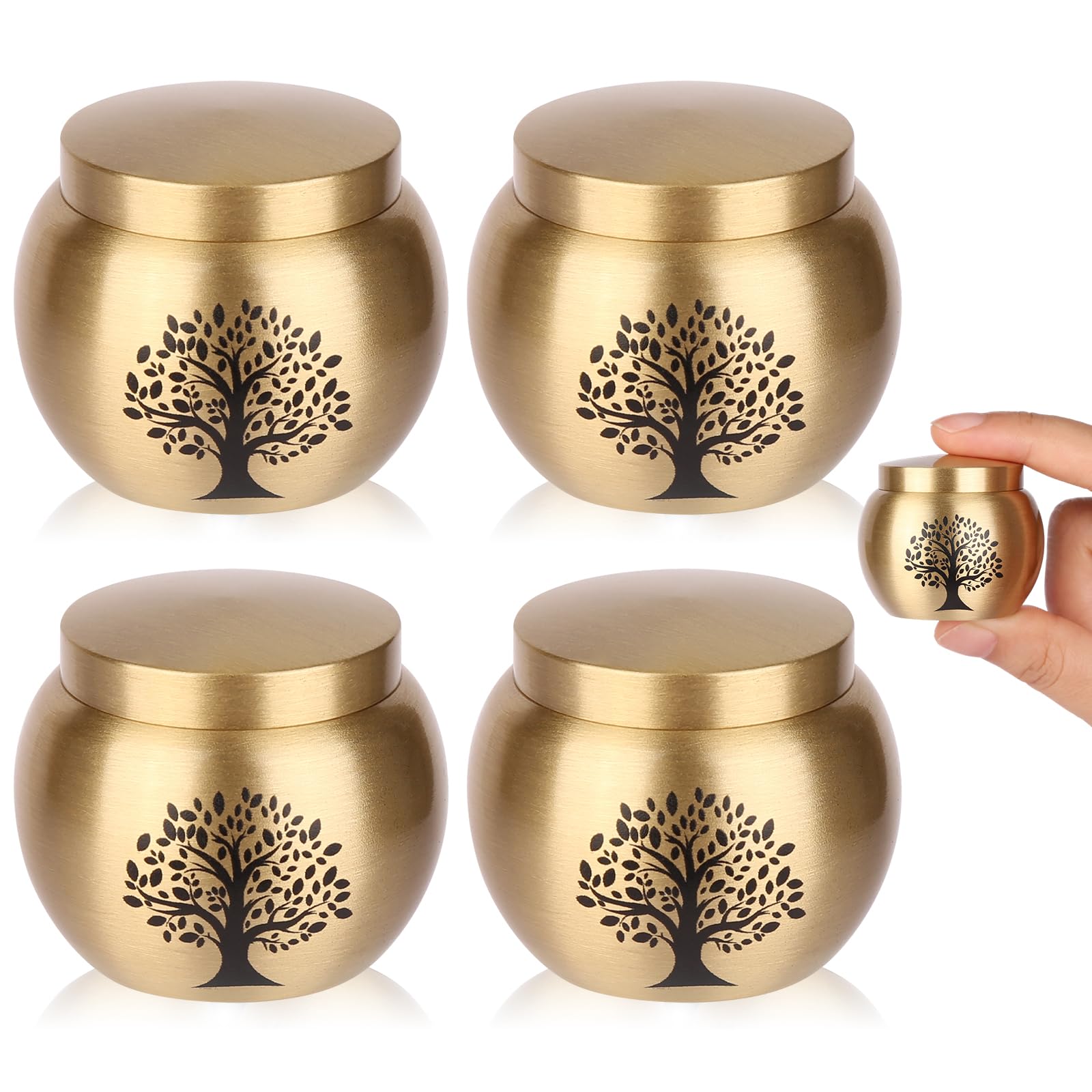HOOMTREE Small Keepsake Urns for Human Ashes Set of 4,Mini Urns for Ashes Made of Brass with Tree of Life Pattern,Small Cremation Keepsakes for Ashes Adult Women Male Pet