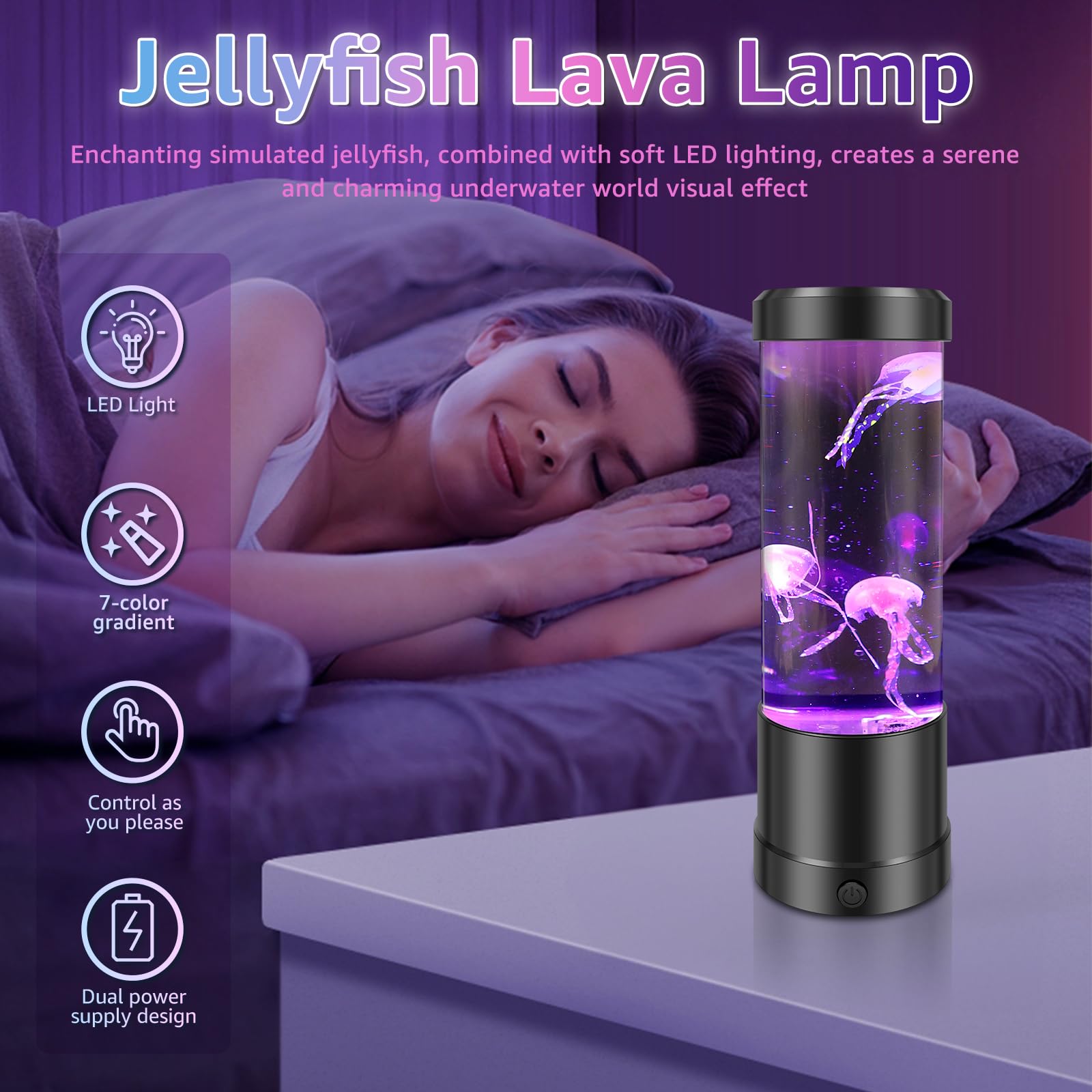 Jellyfish Lava Lamp – LED Floating Jellyfish Tank With 7 Color Changing Modes, Dimmable Night Light, USB Or Battery Powered, For Bedroom/Living Room Decor