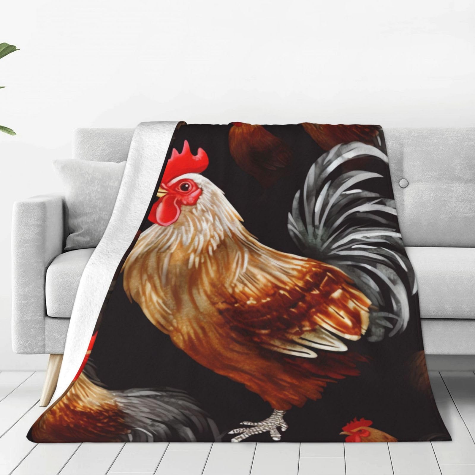 Couverture en flanelle légère motif coq idéale pour soirées cocooning au salon