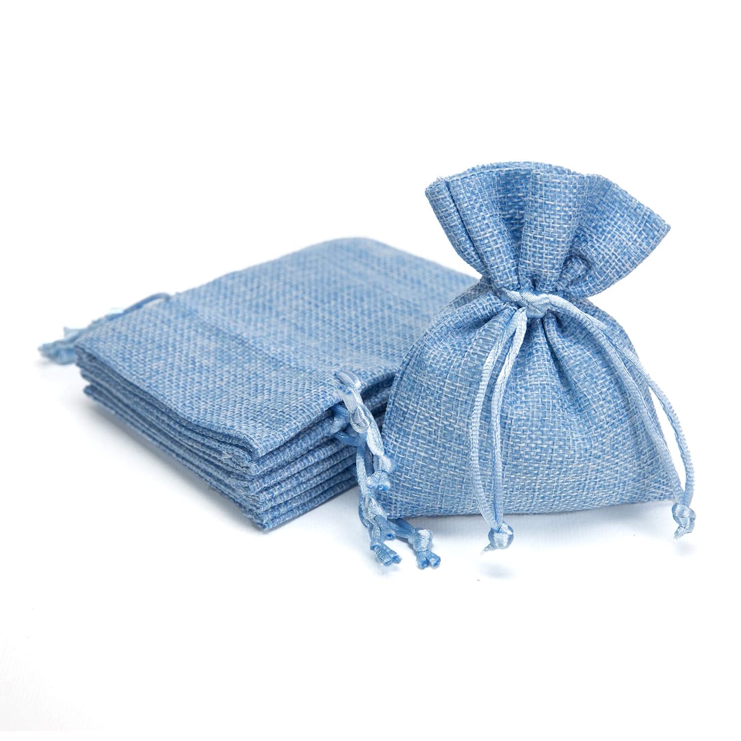 Snadulor 50 Sacchetti Regalo In Juta E Lino 13x18 Cm Con Coulisse – Blu Lago, Per Bomboniere, Caramelle, Piccoli Oggetti