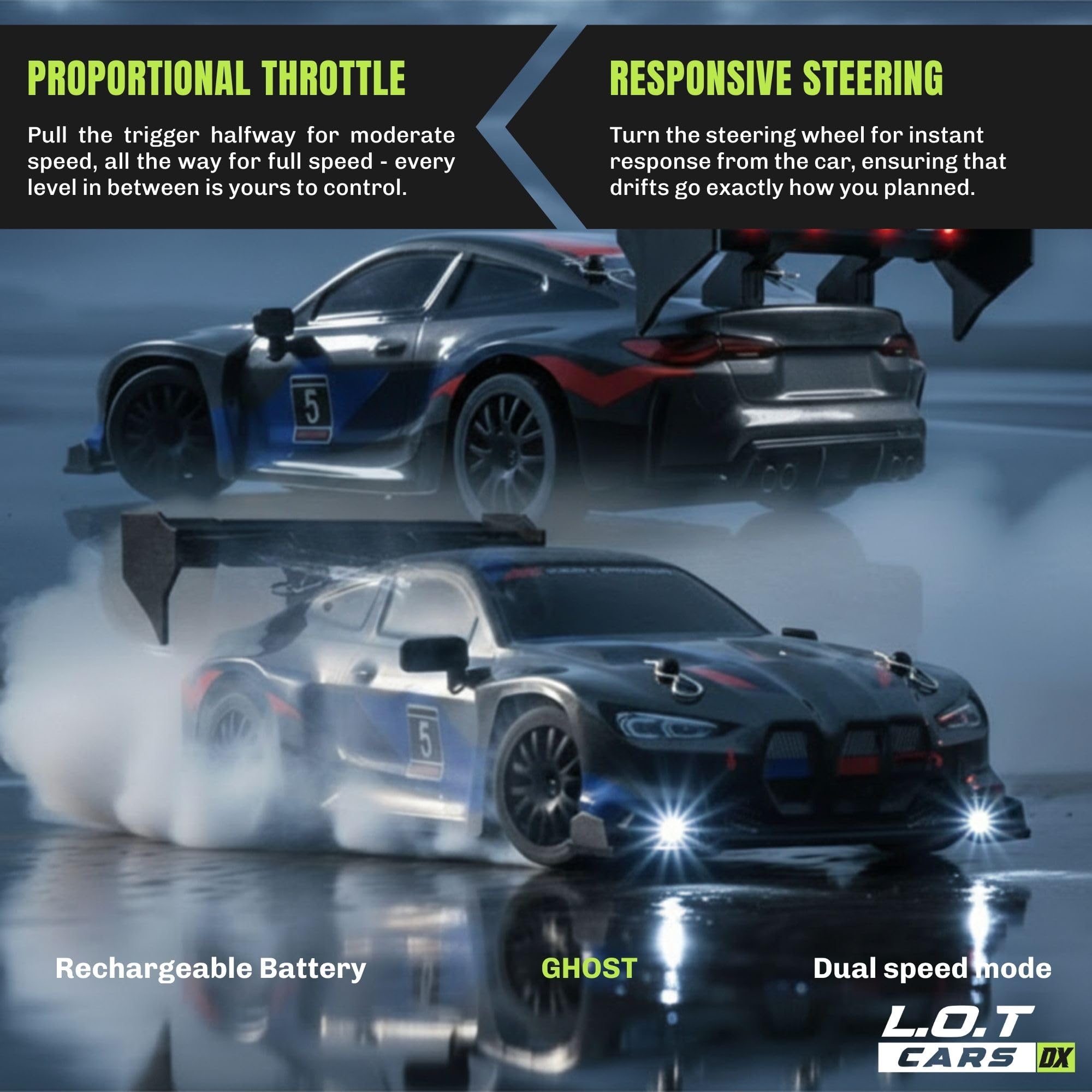 L.O.T Toys Ghost RC Car - 20kmh Drift Car -6