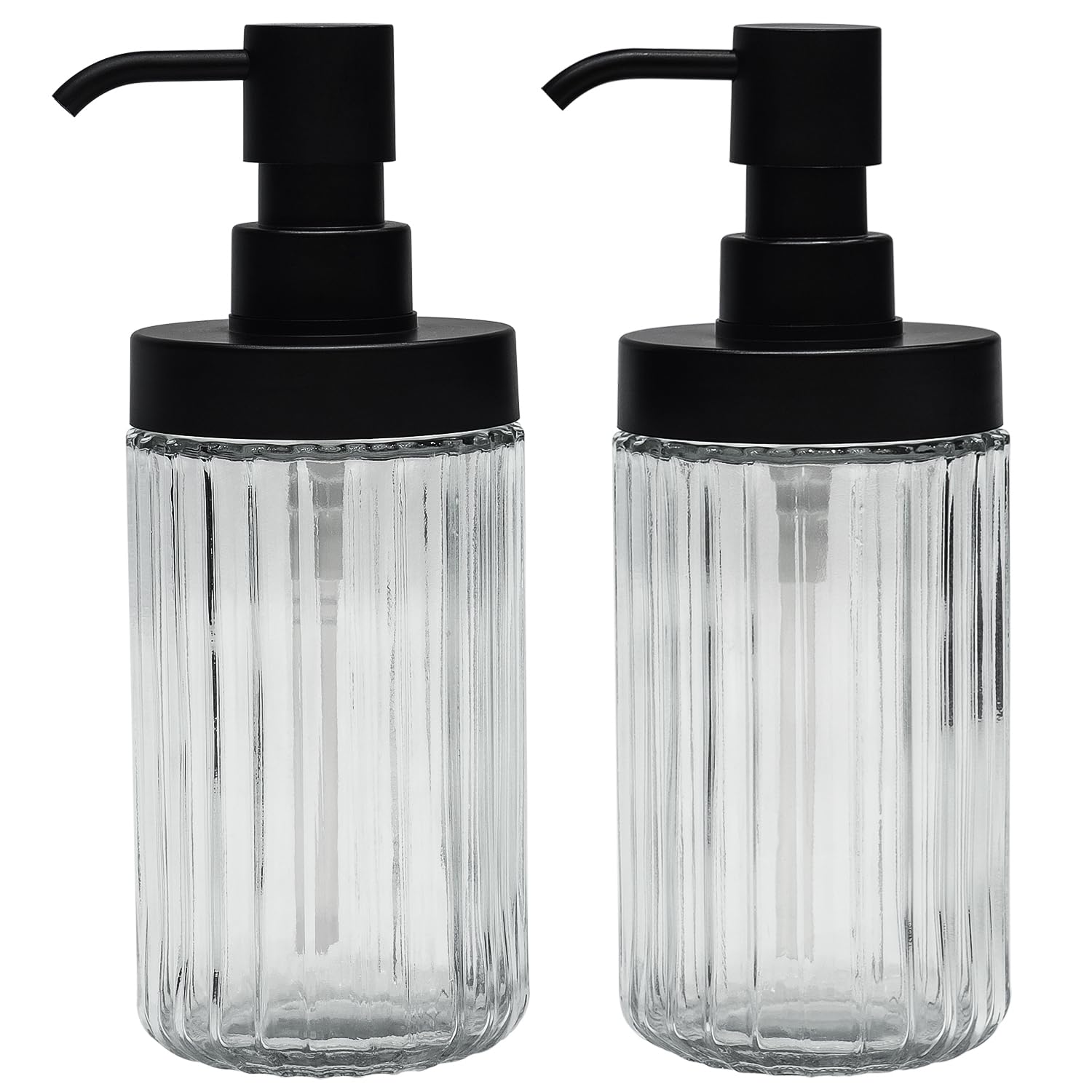 TRIXES Ribbed Glass Soap Dispenser Bottles - 2 Pack - Chrome Finish | UK