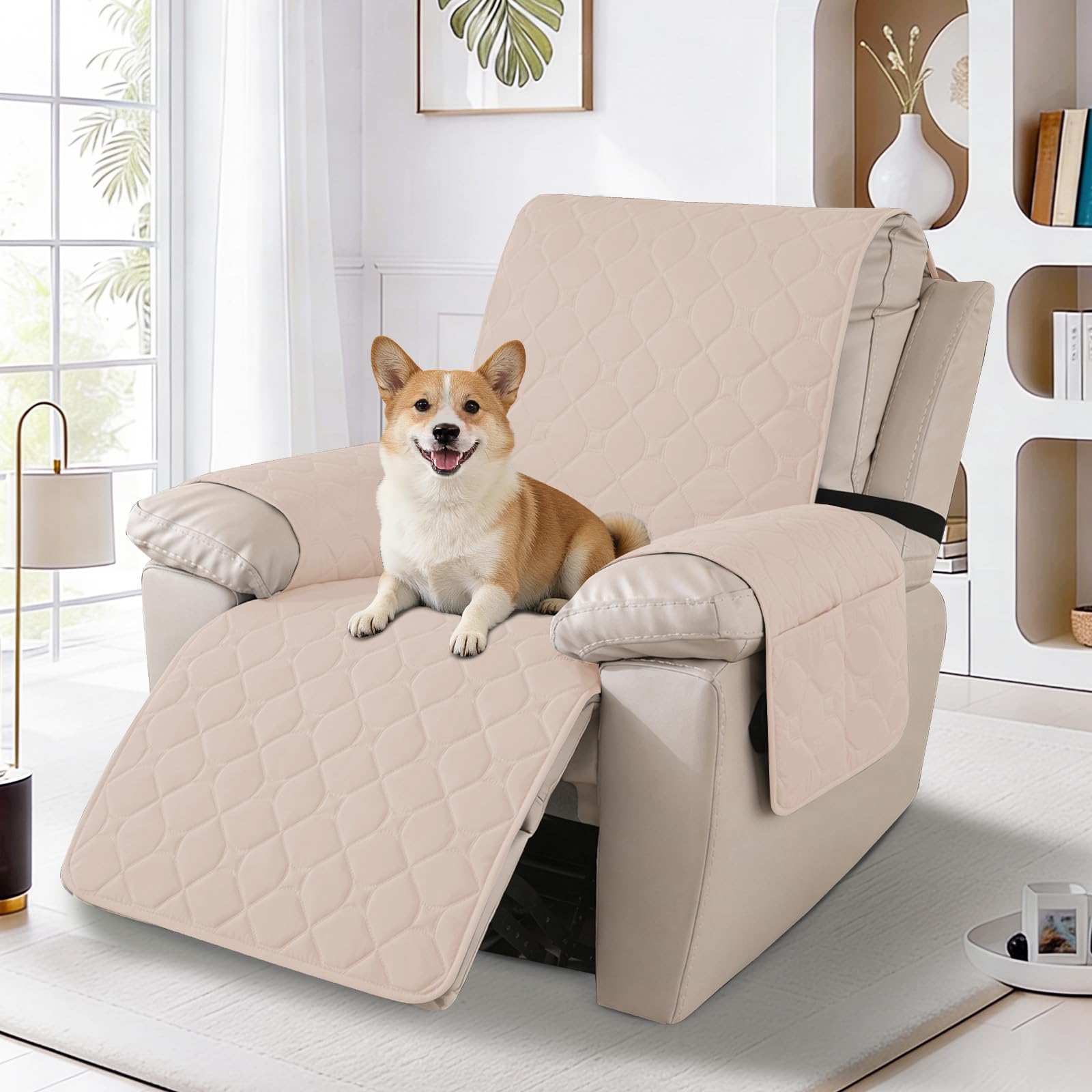 Ystyle Copripoltrona 1 Posto Relax Reclinabile, 100% Impermeabile Copri Poltrona con Braccioli, Copripoltrone con Fascia Elastica, Copridivano Reclinabile, Beige