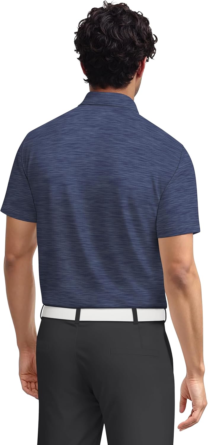 PGA Tour Men’s Airflux Jaspe Cotton Short Sleeve Golf Performance Polo Shirt for Men, Moisture-Wicking - Image 2