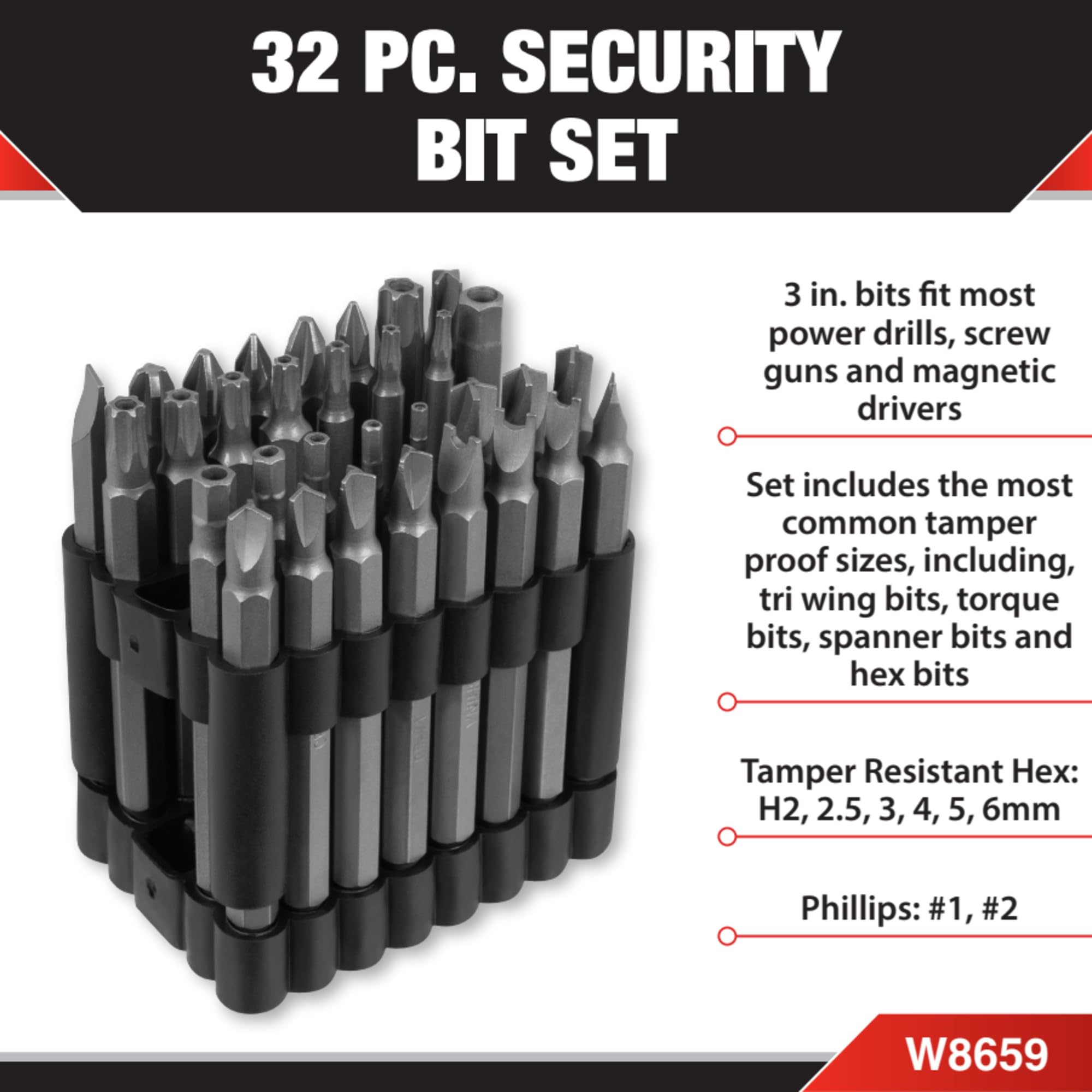 Performance Tool W8659 Juego de brocas de seguridad, 32 piezas
