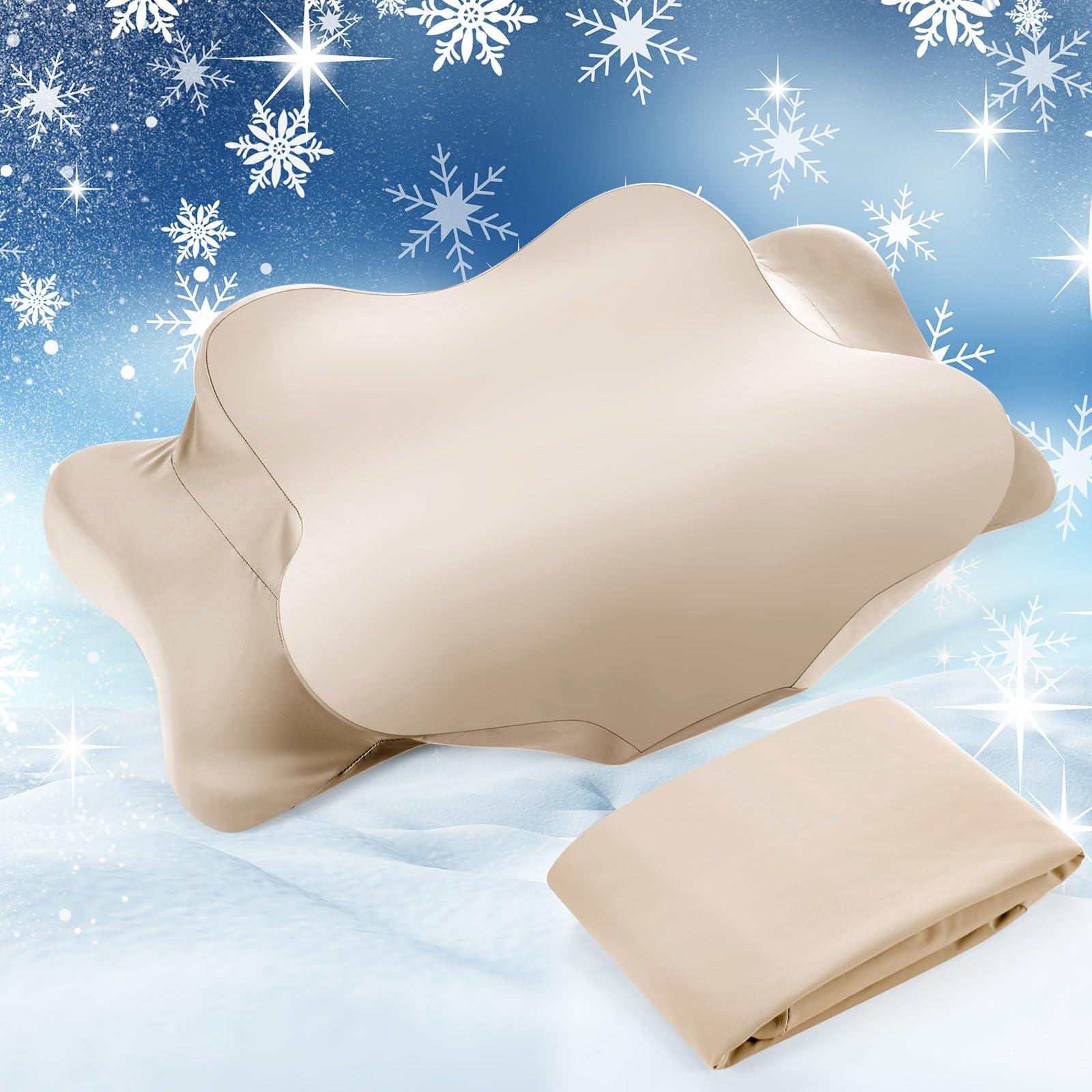 Photo 1 of [MINOR DAMAGE] Hahafelt Cooling Cervical Neck Pillowcase Cover (Only Pillow Case) Ergonomic Pillowcase with Zipper Breathable Contour Pillow Cover for Side Back Stomach Sleepers(Champagne,Standard Size)