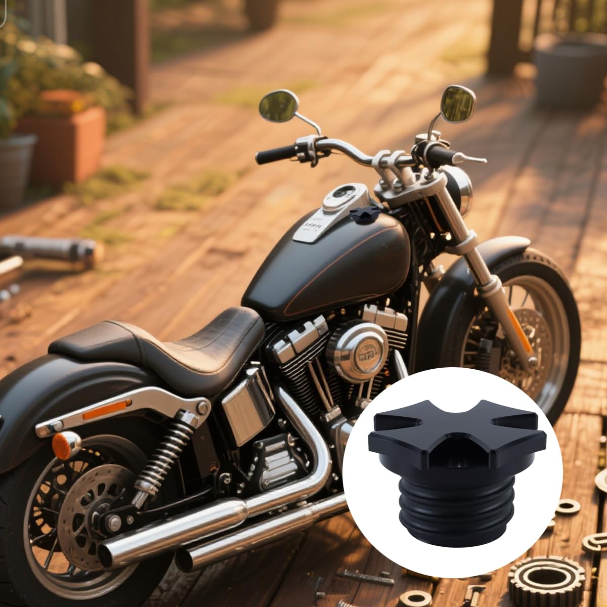 Tapón de depósito de combustible ventilado compatible con Harley Sportster XL 883 1200 / Dyna / Softail, rosca derecha, estilo Holy Cross (negro)