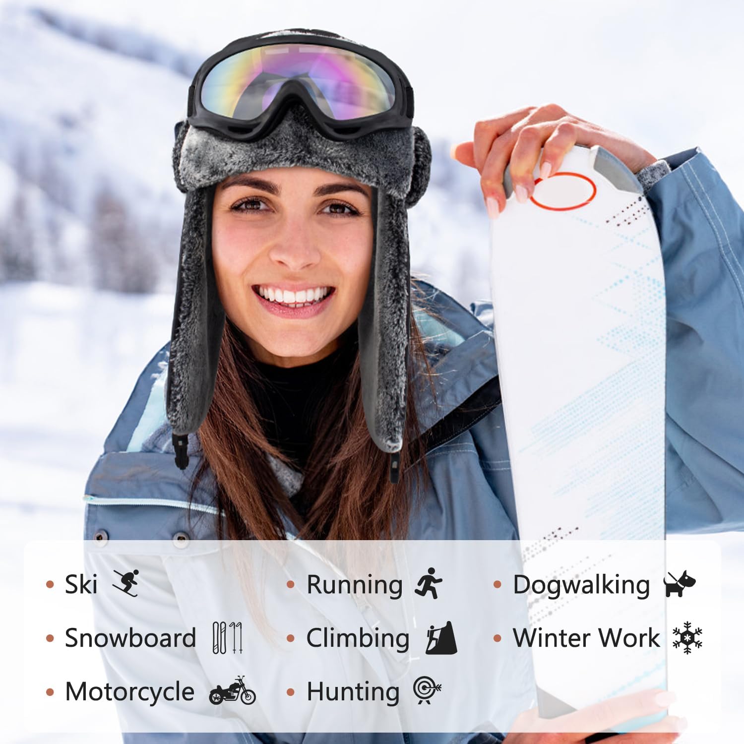 Peicees Waterproof Aviator Hat with Ear Flaps and Goggles - Adult Ski Goggles Winter Fur Hat