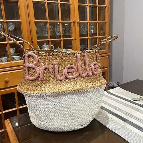 Miniatura 2 de Personalized Easter Woven Basket With Embroidered Monogram Customized Name Handheld Crafted Basket Storage Basket For Kids Baby Egg Hunt Toys