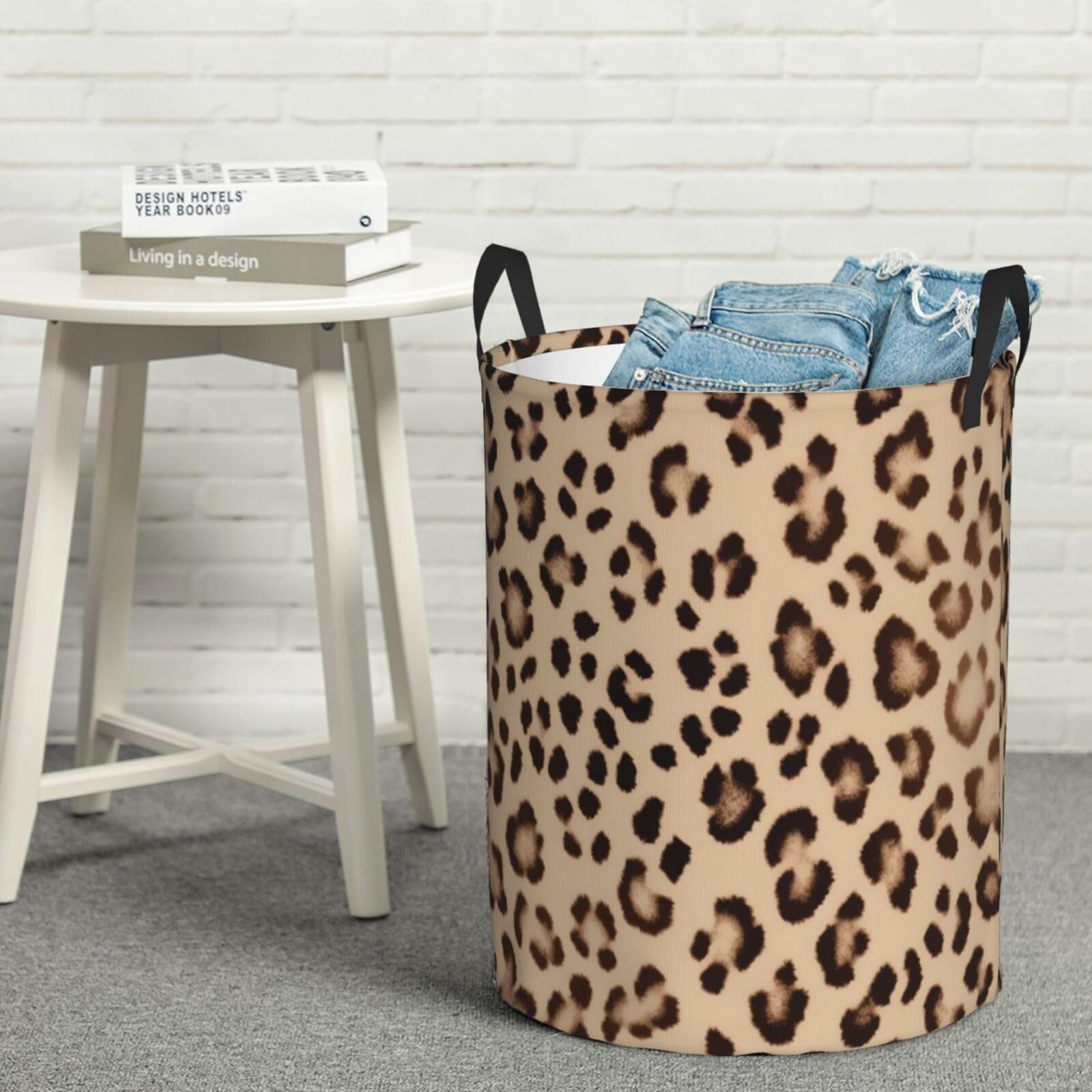 Panier à linge pliable en toile léopard marron avec poignées robustes