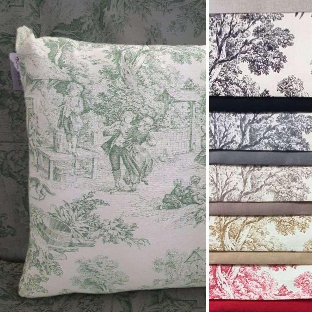 RICAMI FIORENTINI BALDI Coppia di copricuscini cm 50x50, cotone robusto Toile de Jouy, set 2 federe per cuscini arredo con zip. Misure personalizzabili (cm 50x50)