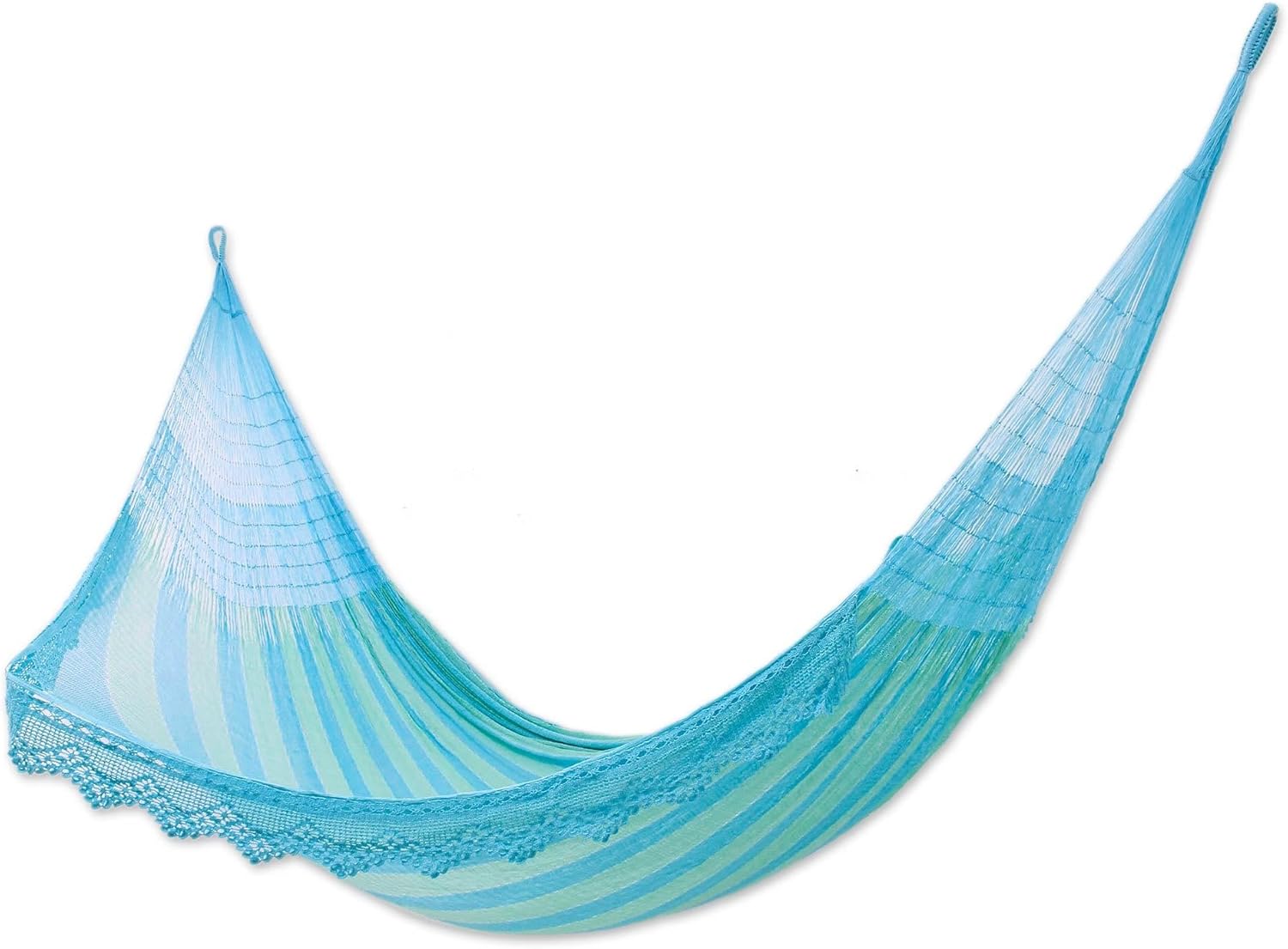 NOVICA Bright Pink Orange Turquoise Blue Striped Tropical Hand Woven Nylon Mayan 2 Person XL Rope Hammock with Hanging Accessories, 'Maya Celebration' (Double)
