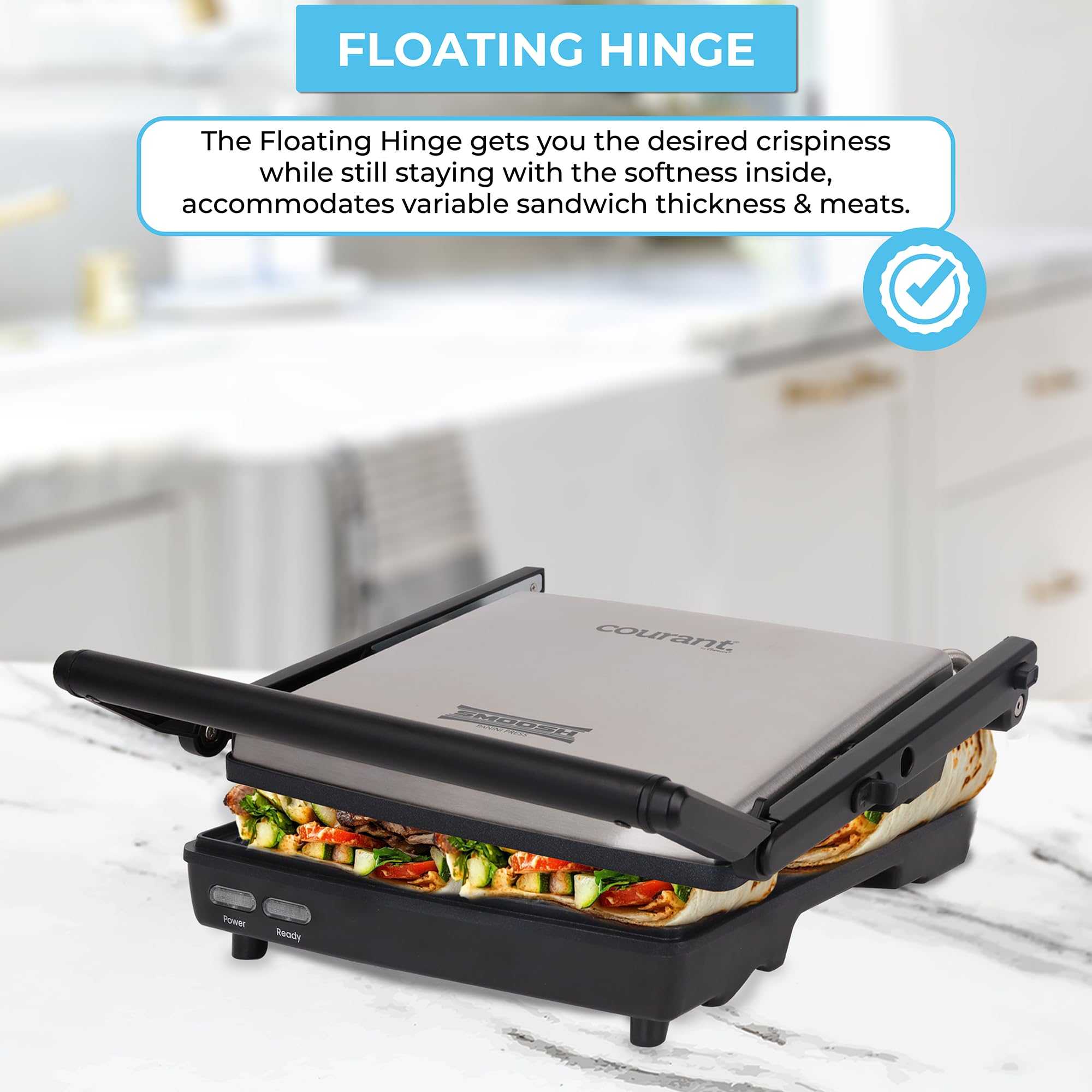Panini Press Gourmet Sandwichera, diseño súper delgado con mango plegable, parrilla de 4 porciones con placas antiadherentes, se abre 180° para parrilla de mesa, acero inoxidable 1400 vatios 4