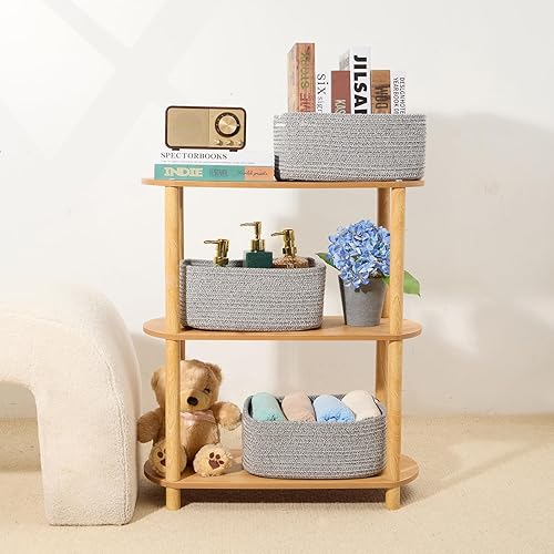 Vista 52 de Cestas de almacenamiento pequeñas para organizar Contenedores organizadores de armario Cesta de juguetes para estante Cestas de cuerda tejida