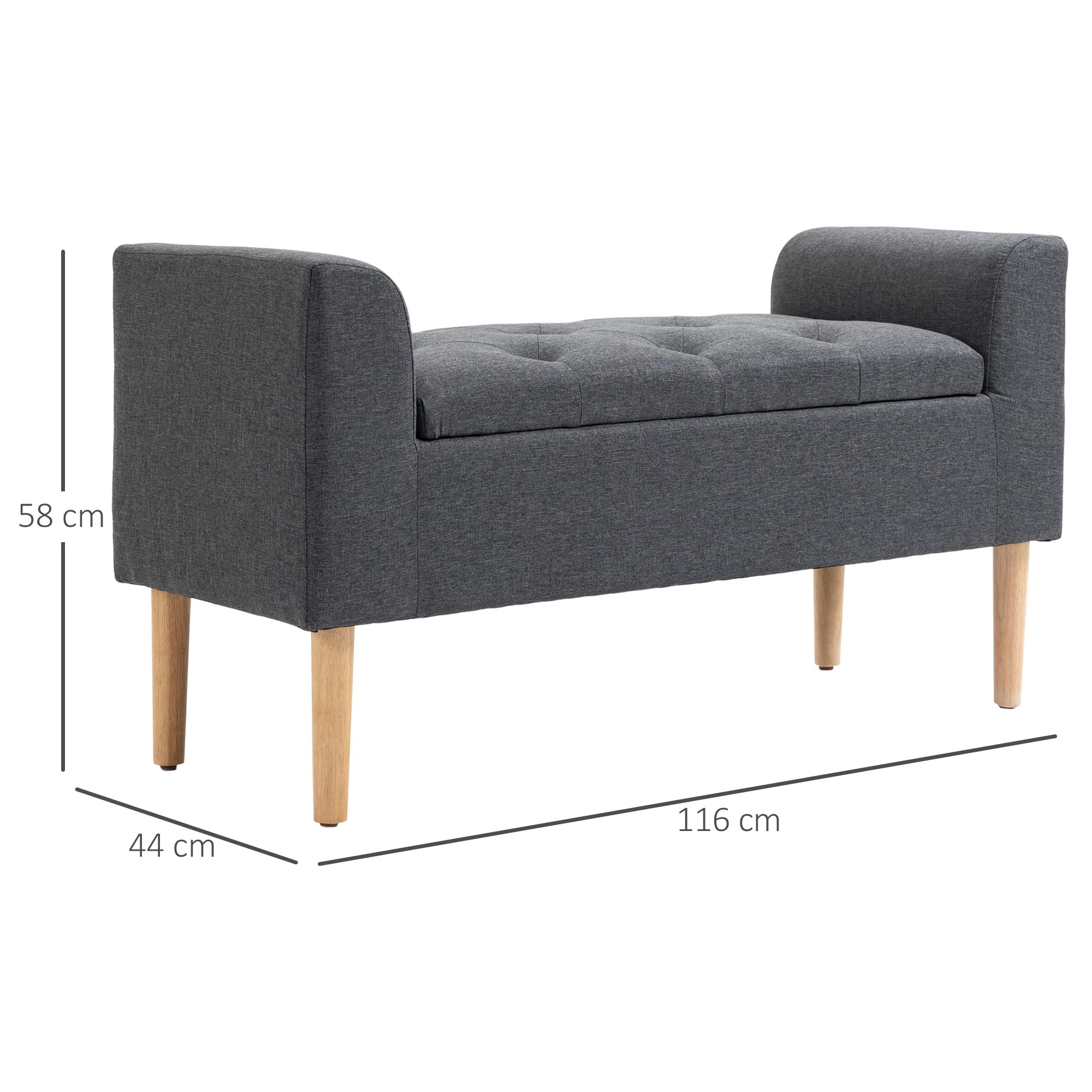 HOMCOM Banc Coffre Rangement Capitonné 130 Kg 116x44x58 cm Gris Foncé