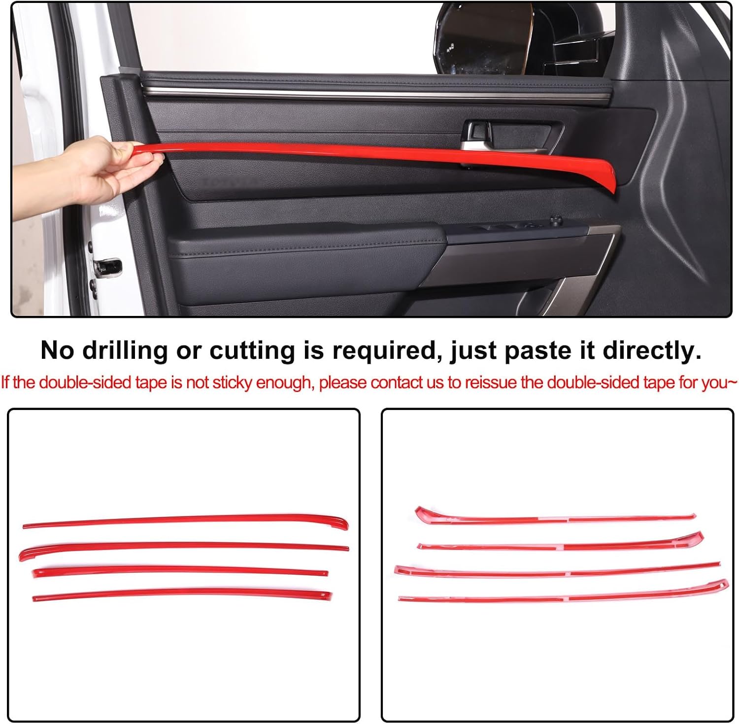 Aunginsy Car Inner Door Panel Strips Trim Compatible with Toyota Tundra 2022 2023 2024 2025 Pickup Truck Front Rear Door Armrest Panel Molding Decorative Cover Protector ABS Interior Accessories