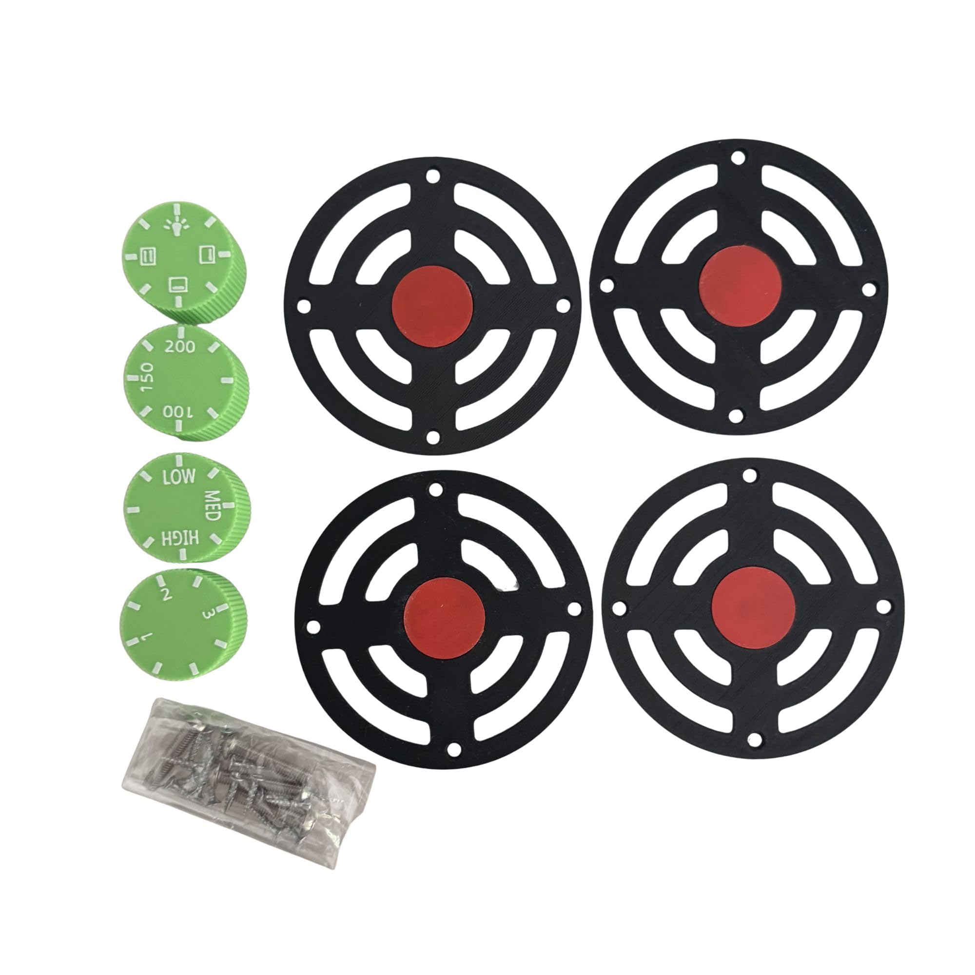 DIY Mud Play Kitchen Cooker Rings and Dials Set, Black Hob Accessories, 4 Pack (Green, 4Dials and 4Hobs)