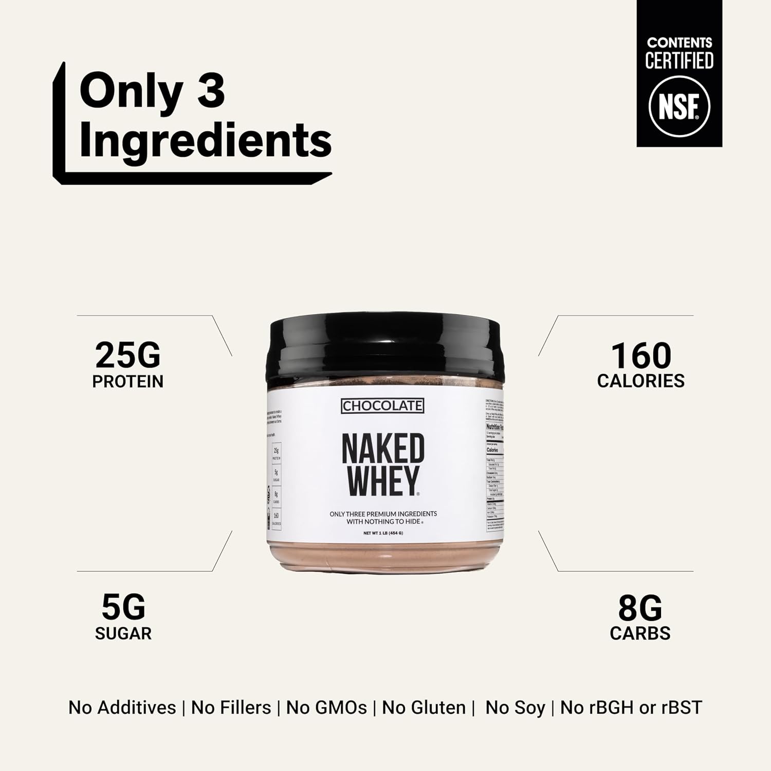 NAKED Chocolate Whey 1LB - All Natural Grass Fed Whey Protein Powder, Organic Cacao, and Coconut Sugar - NSF Certified, No GMO, No Soy, and Gluten Free, Aid Growth and Recovery - 12 Servings image 3