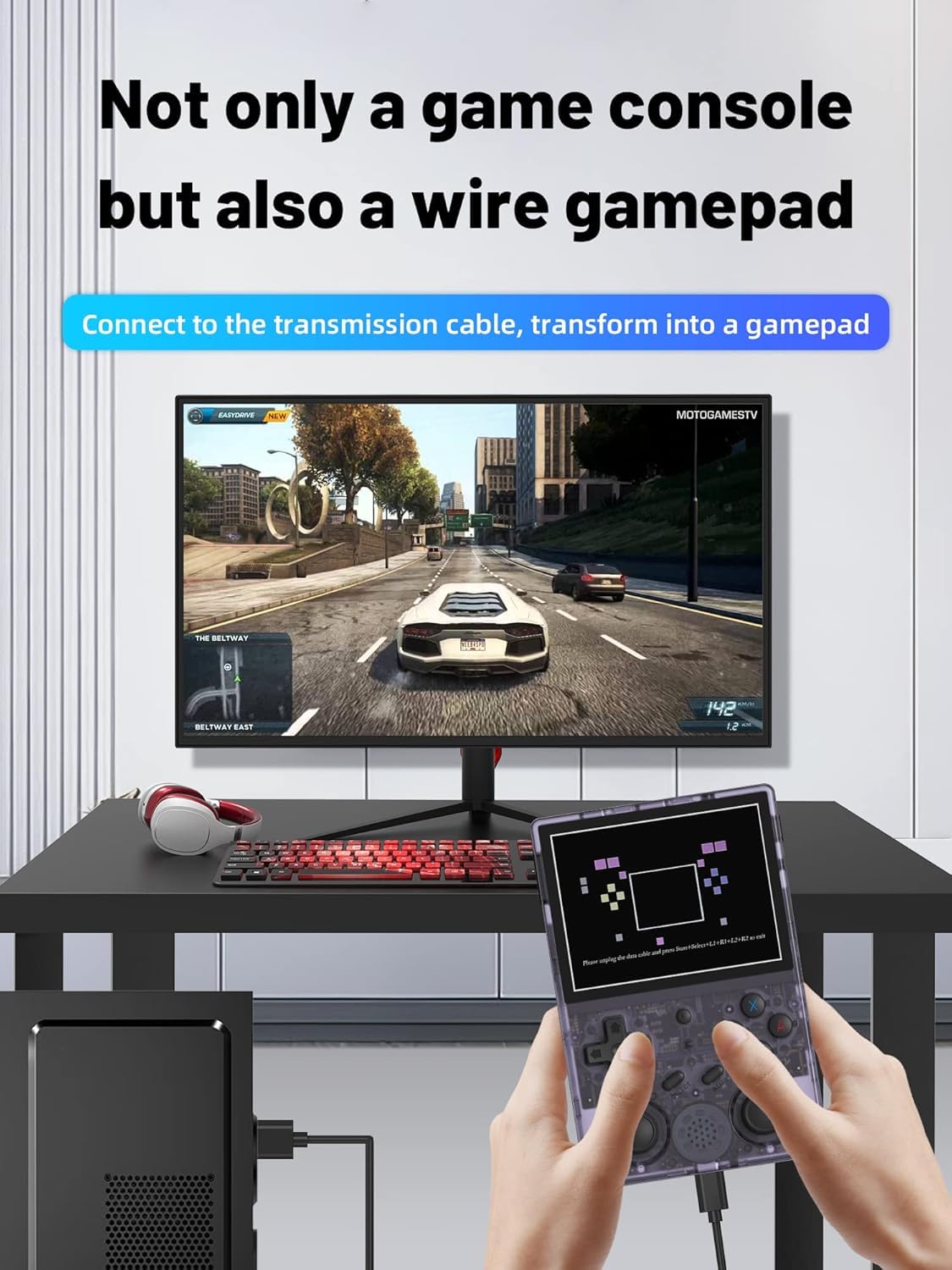 RG353V - Consola de juegos portátil con pantalla de 3.5 pulgadas, sistema operativo dual Android 11, sistema Linux, chip RK3566 integrado 16G + tarjeta TF de 64 G (morado transparente)