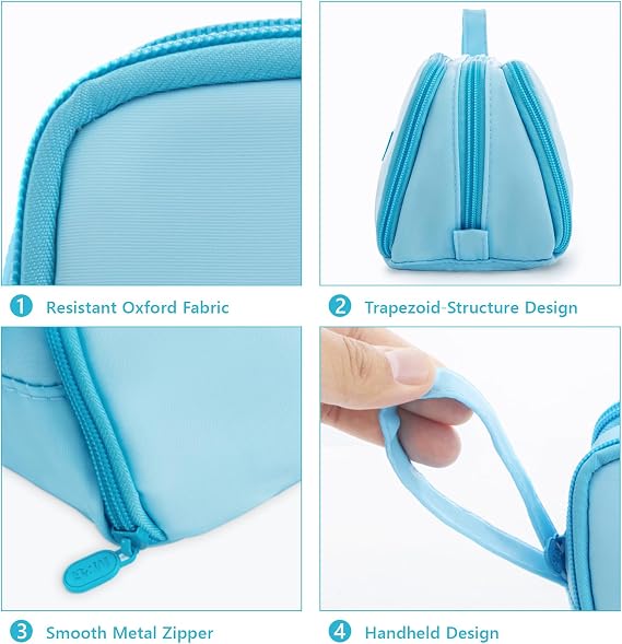M&G Large Pencil Case 3 Compartment Pouch Pen Bag Blue