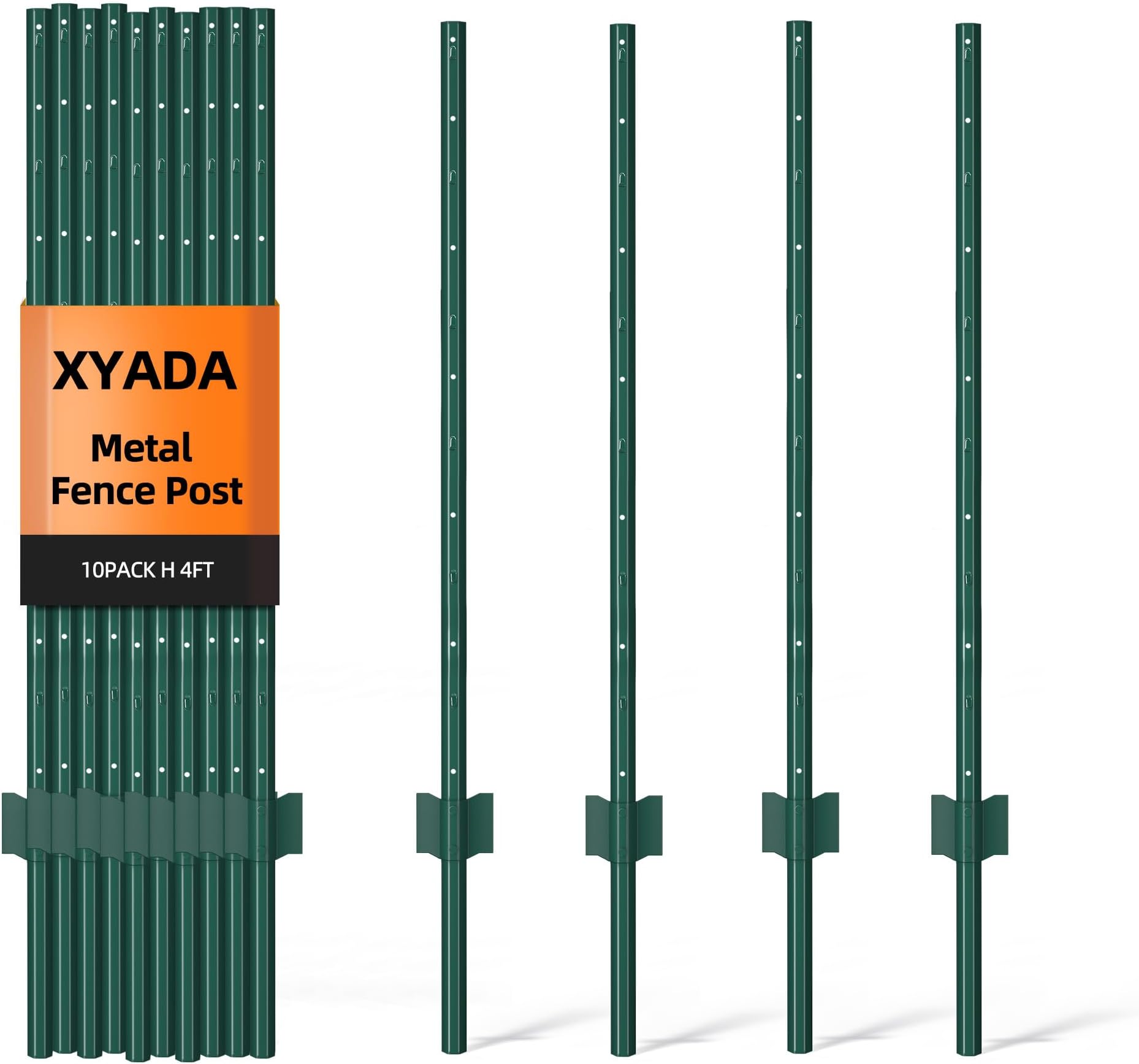 Metal Fence Post 4feet, Heavy Duty Garden Fence Post for Holding Wire Fence, Sign U Post Pack of 10 Sturdy Outdoor No Dig Fence Post for Garden Yard โ Green
