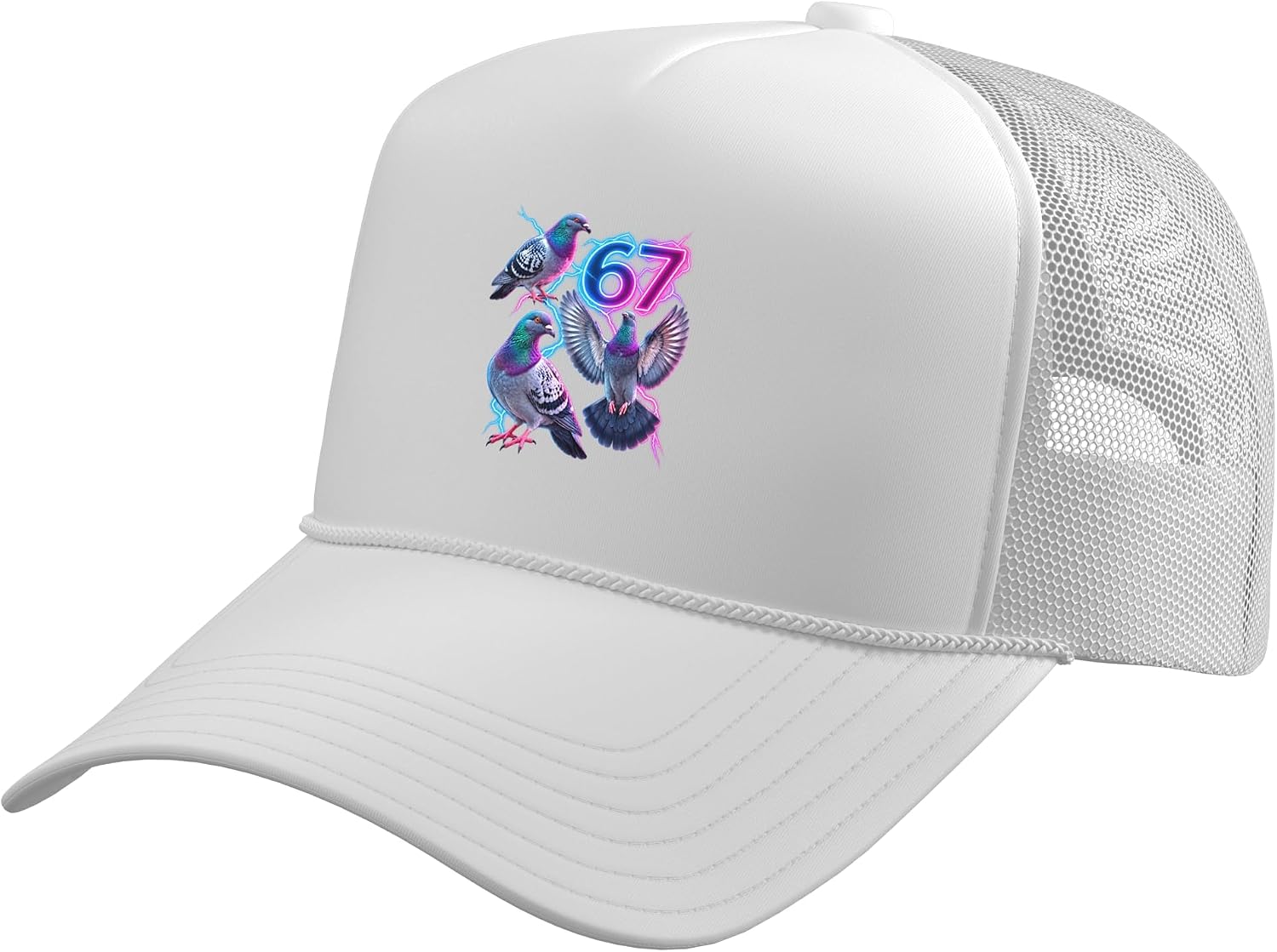 Funny Pigeons 67 Six Seven Trending Meme Retro Synthwave Trucker Hat with Adjustable Mesh Back