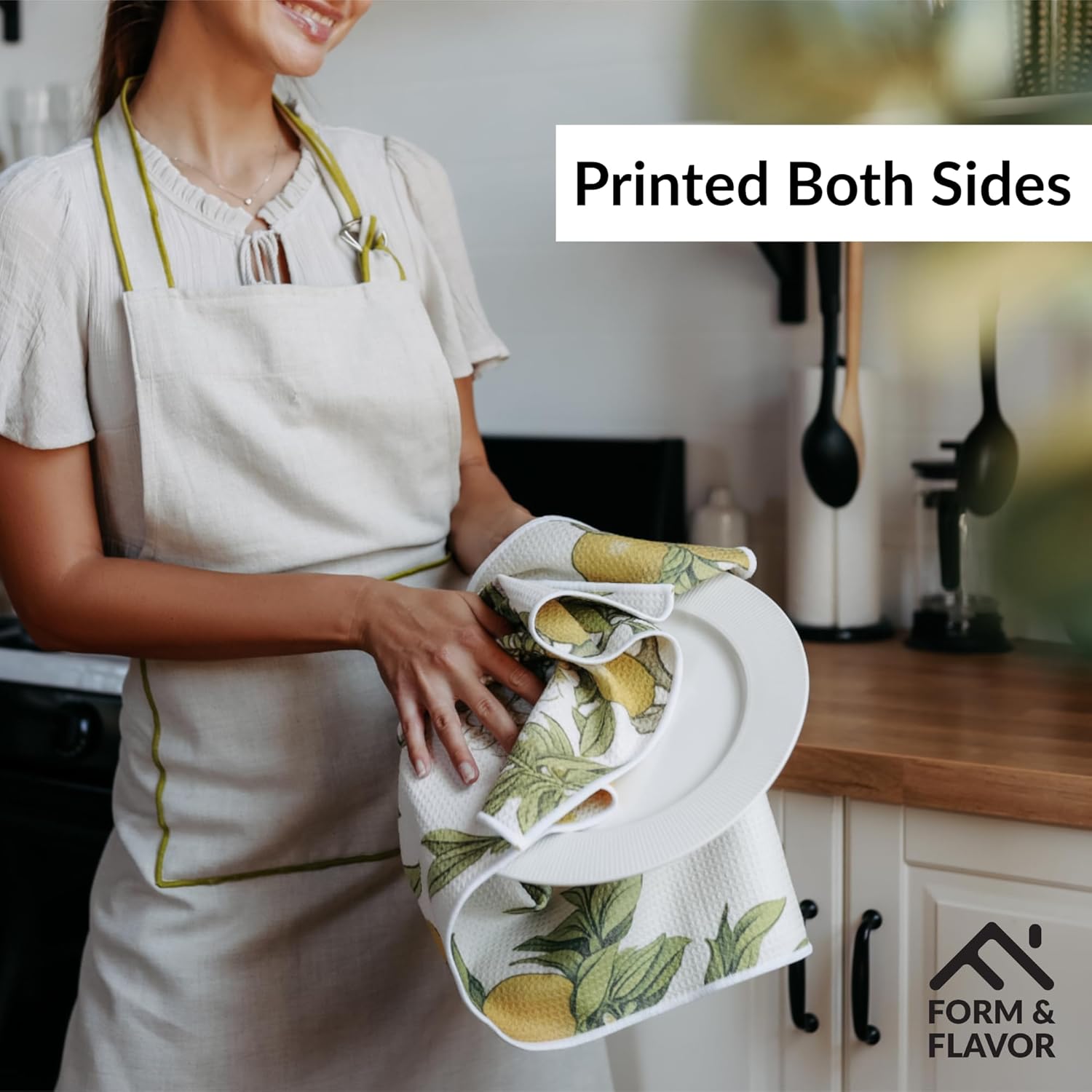 Form & Flavor 2-Pack Citrus Chic GridFibe™ Waffle Kitchen Towels - Lemon Pattern Kitchen Towels - Super Absorbent, Quick-Dry Magic, Decorative Dish Cloths - 18" x 30" - 2 Count
