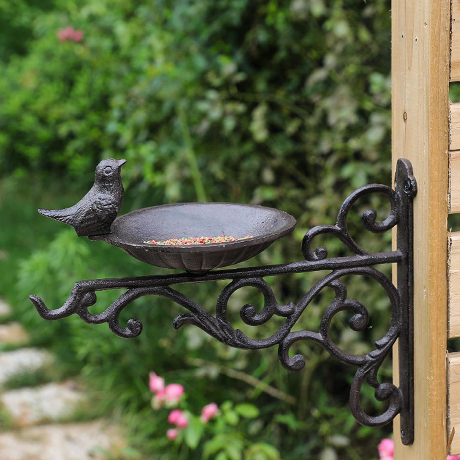 Metálico Para Pájaros Decoración Jardín Hierro Fundido Reforzado | Bandeja Colgante Para Exterior De Aves Salvajes en exterior, jardín, sendero, patio, porche, ventana, farol y granja