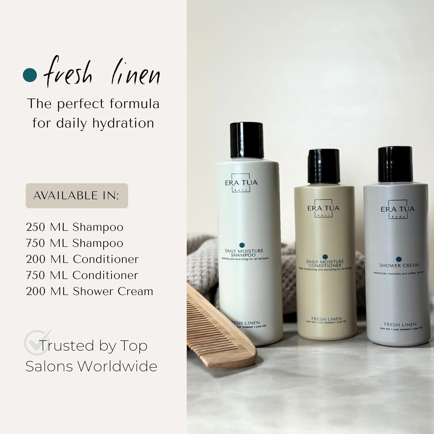 Fresh Linen Daily Moisture Shampoo| Dutch Made & Formulated Moisture Repairing Shampoo for Dry and Damaged Hair | Scent of Bergamot, Jasmine & Rose | 250 ml - Image 7