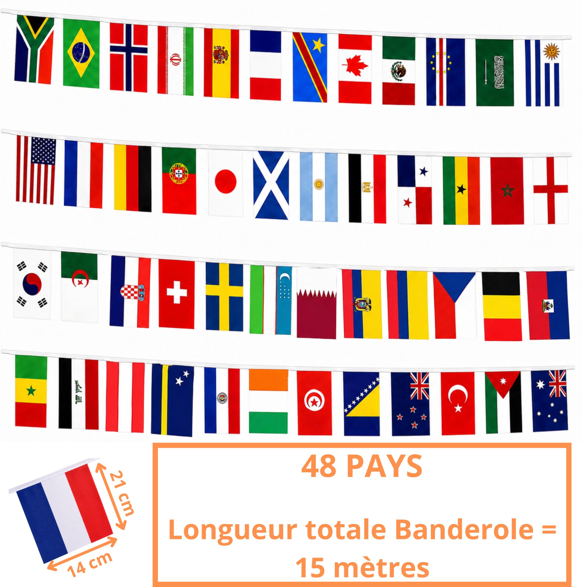 Guirlande Drapeaux Coupe du Monde Football 2026 15m 48 Drapeaux Pays 21x14cm Décoration Supporter