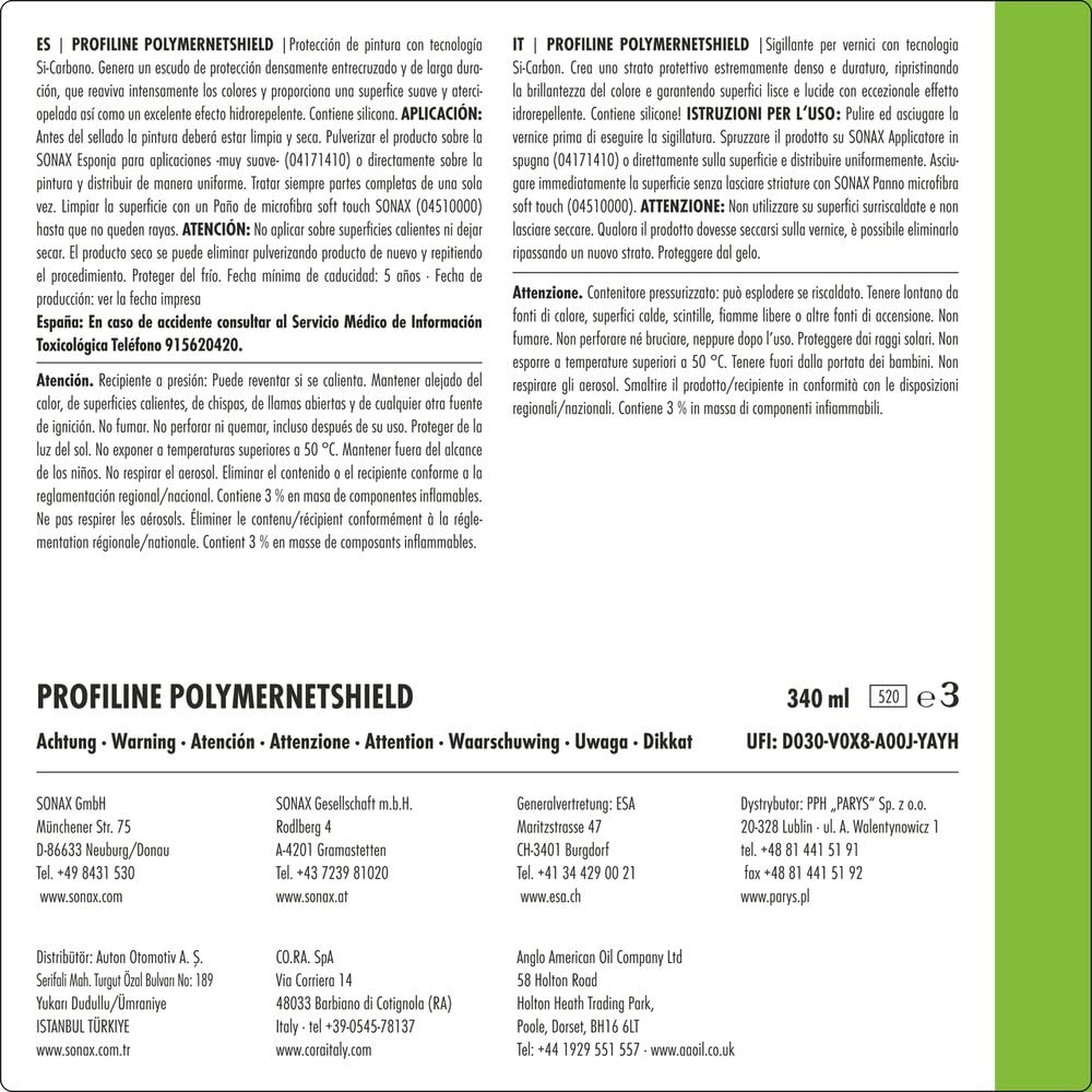 SONAX PROFILINE Sigillante polimerico (340 ml) sigillante lucidante auto con Tecnologia Net-Protection. Idrorepellente a lunga durata | Art. 02233000