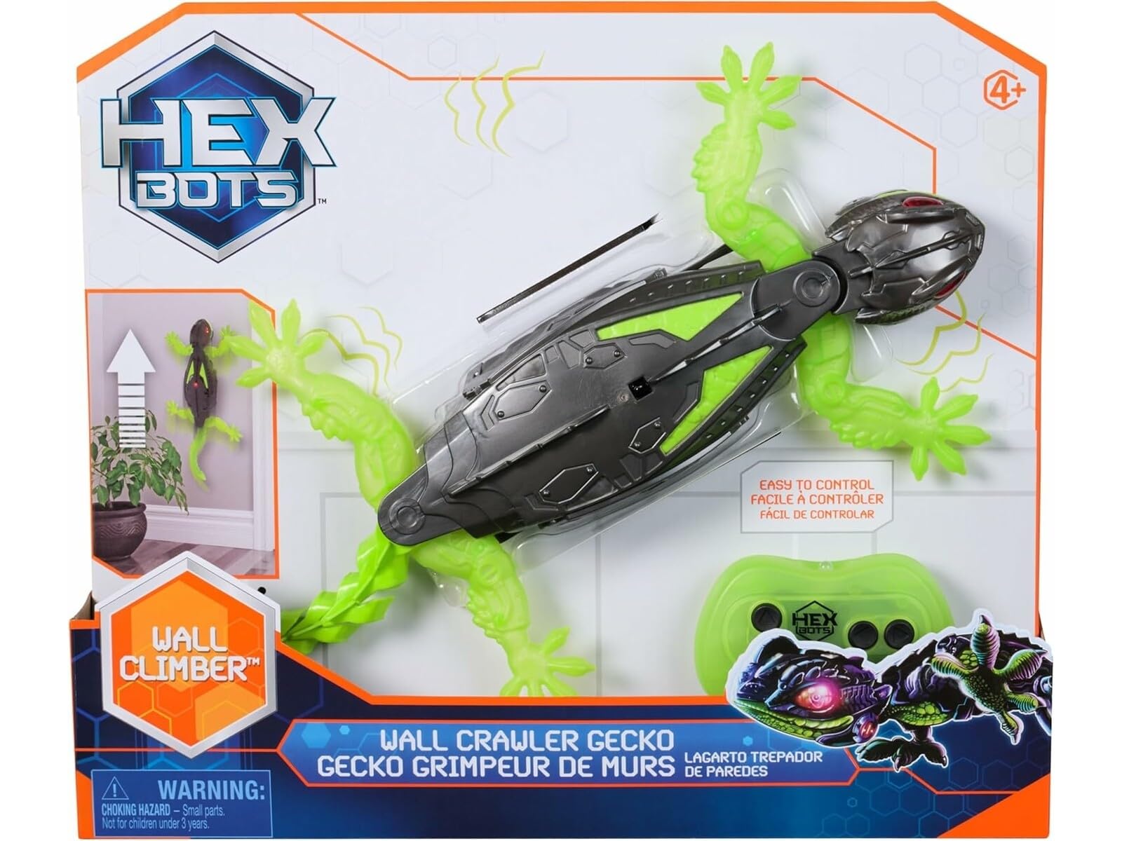 Hex Bots - Wall Crawler Gecko, zdalnie sterowany gekon pełzający po ścianach i sufitach, ze świecącymi oczami LED, łatwe sterowanie za pomocą pilota zdalnego sterowania, realistyczne ruchy, od 4 lat