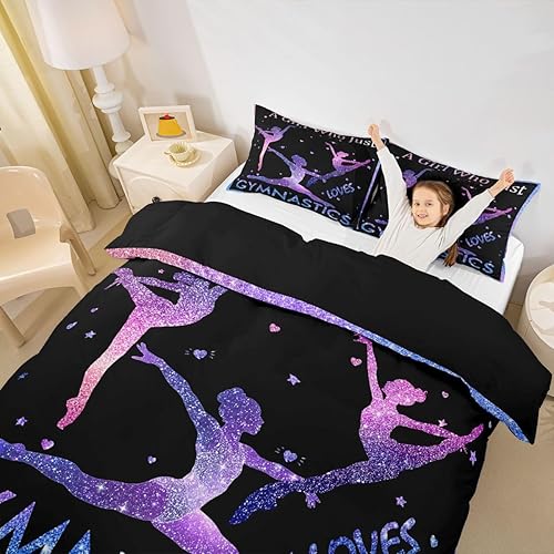 Miniatura 4 de Juego de ropa de cama de ballet para niñas, funda de edredón de gradiente azul y morado, funda de edredón de bailarina, para niñas, niños, ropa de